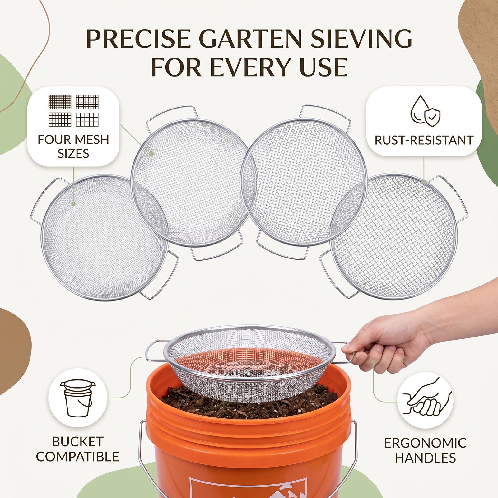 Cosiki Gartenbodensieb Set mit 4 Maschengrößen