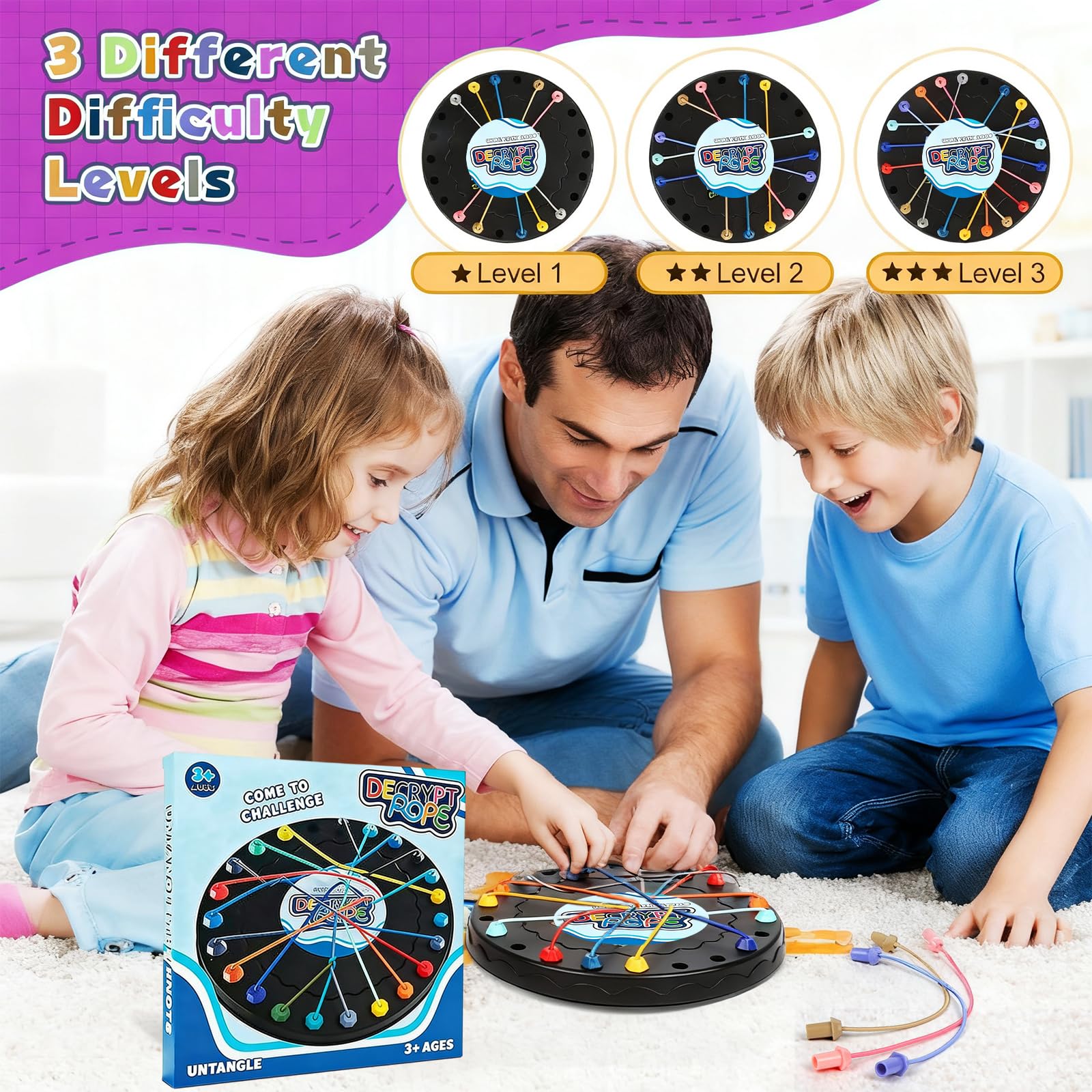 Brainy Knots Gioco da Tavolo | Puzzle Slegare Corda con 10 Fili Colorati | Gioco Logica per Bambini 3+ | Gioco Famiglia Viaggio Strategico