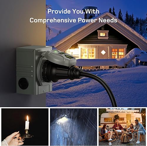 Miniatura 6 de dé Cable generador de 50 amperios de 10 pies y caja de entrada de alimentación preperforada y kit de enclavamiento, cable de alimentación de