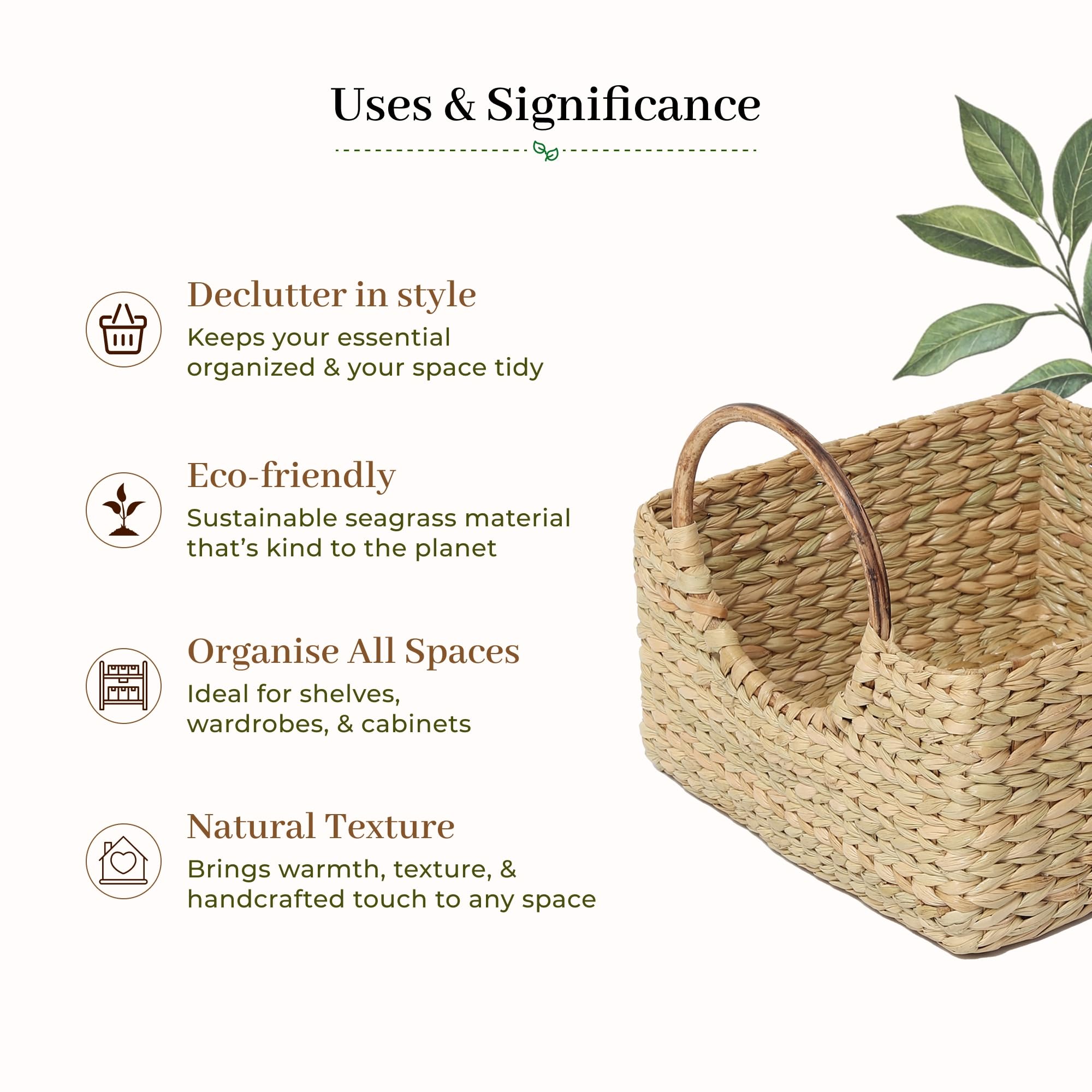 Habere India-All the Cultures Fabricating India Jute Storage Baskets | Cane or Bamboo Basket | Wicker Baskets as Gift Hamper Basket/Wardrobe Basket (Beige, Rectangular 20 * 20 * 12 CM) 3