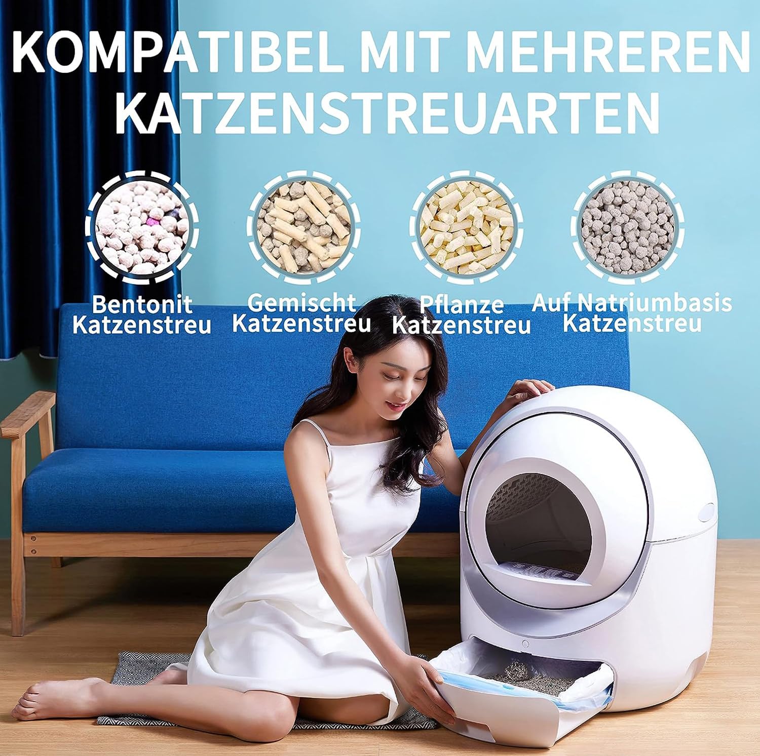 Inteligentna samoczyszcząca kuweta kota w pełni automatyczna inteligentna kuweta kota, odpowiednia wszystkich rodzajów żwirku kotów, bezpieczna, eliminująca zapachy, kontrola aplikacji