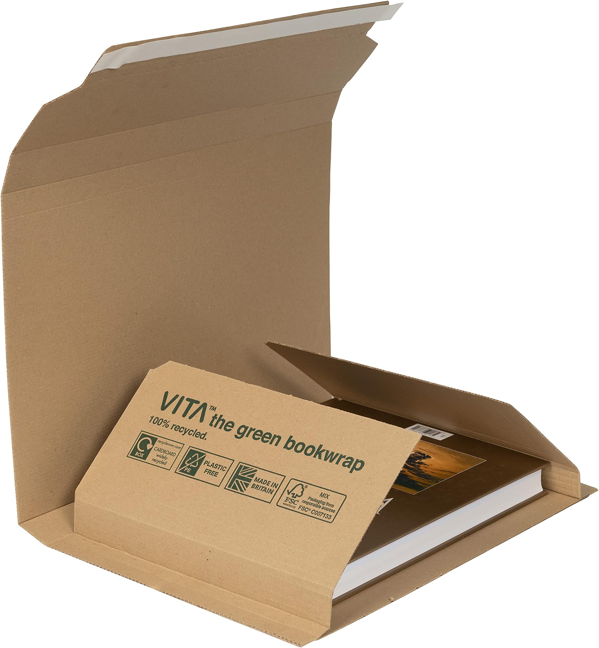 Vita Plastic-Free Recycled Kraft Cardboard Book Wrap 406 x 302 x 70 mm (BWM08) - Pack of 20