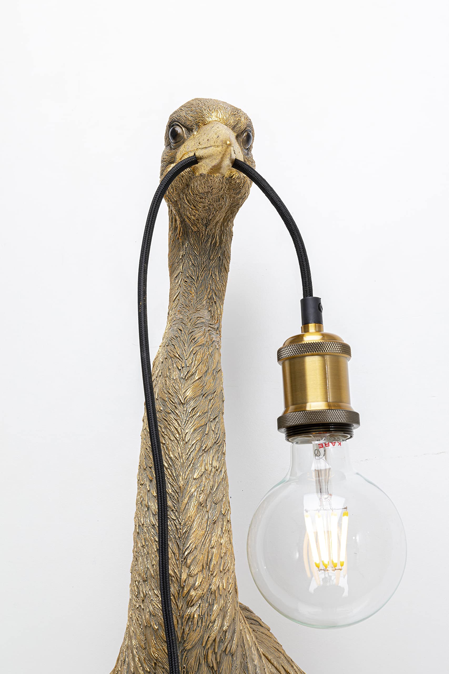 Kare Design Wandleuchte Reiher Gold Kunstharz, Vogel-Lampe, kreatives Lichtdesign, detailreich handgefertigt, dekorative Wandlampe, Wohnzimmer, Flur, anschlussfertig mit Stecker, Höhe 57 cm