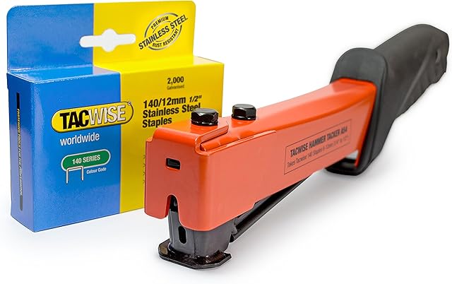 Tacwise 1262 A54, Type 140 Heavy Duty Hammer Tacker & 2000 Staples, Orange/Black