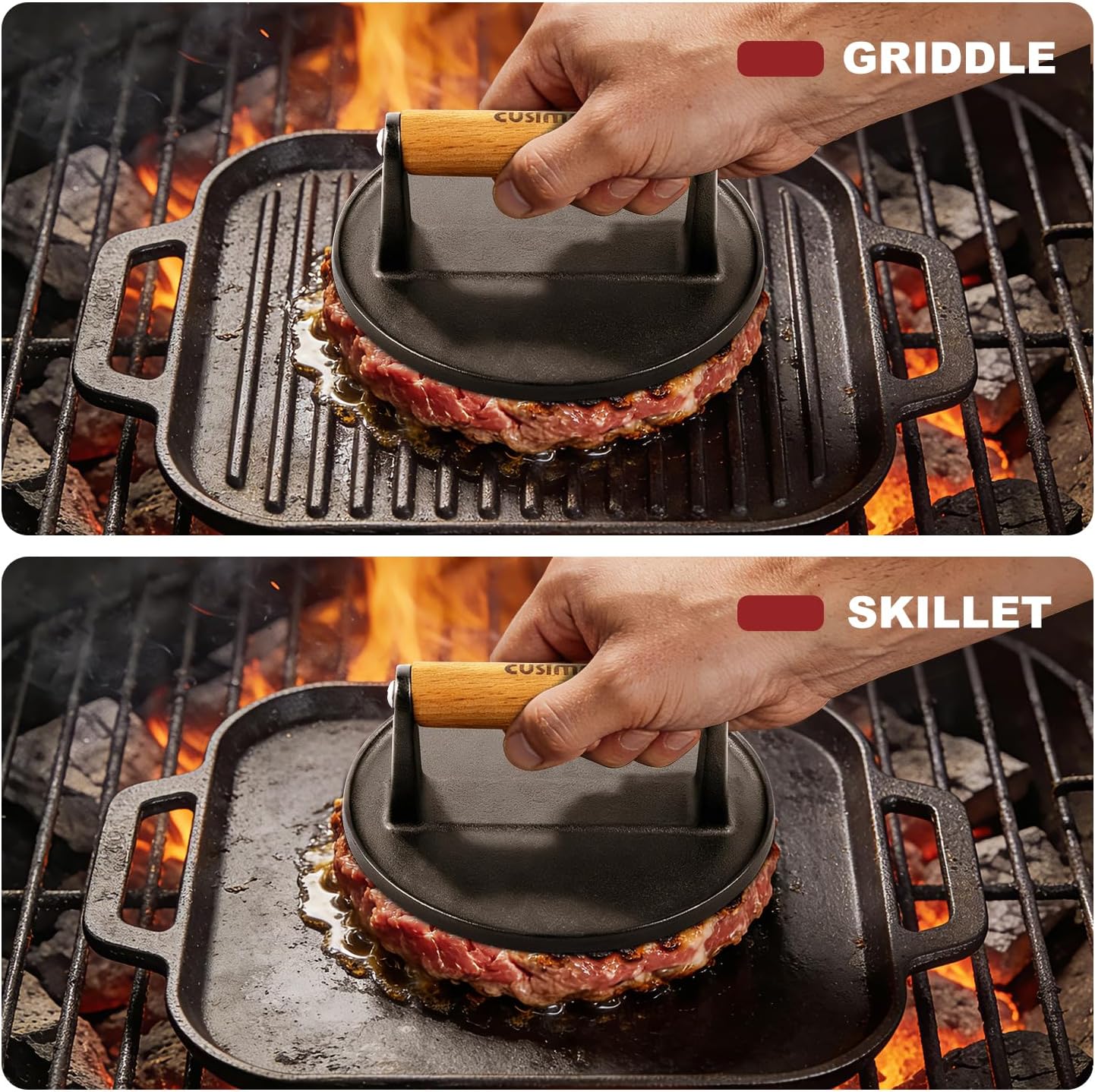 Electric Grill & 6.3" Cast Iron Burger Press