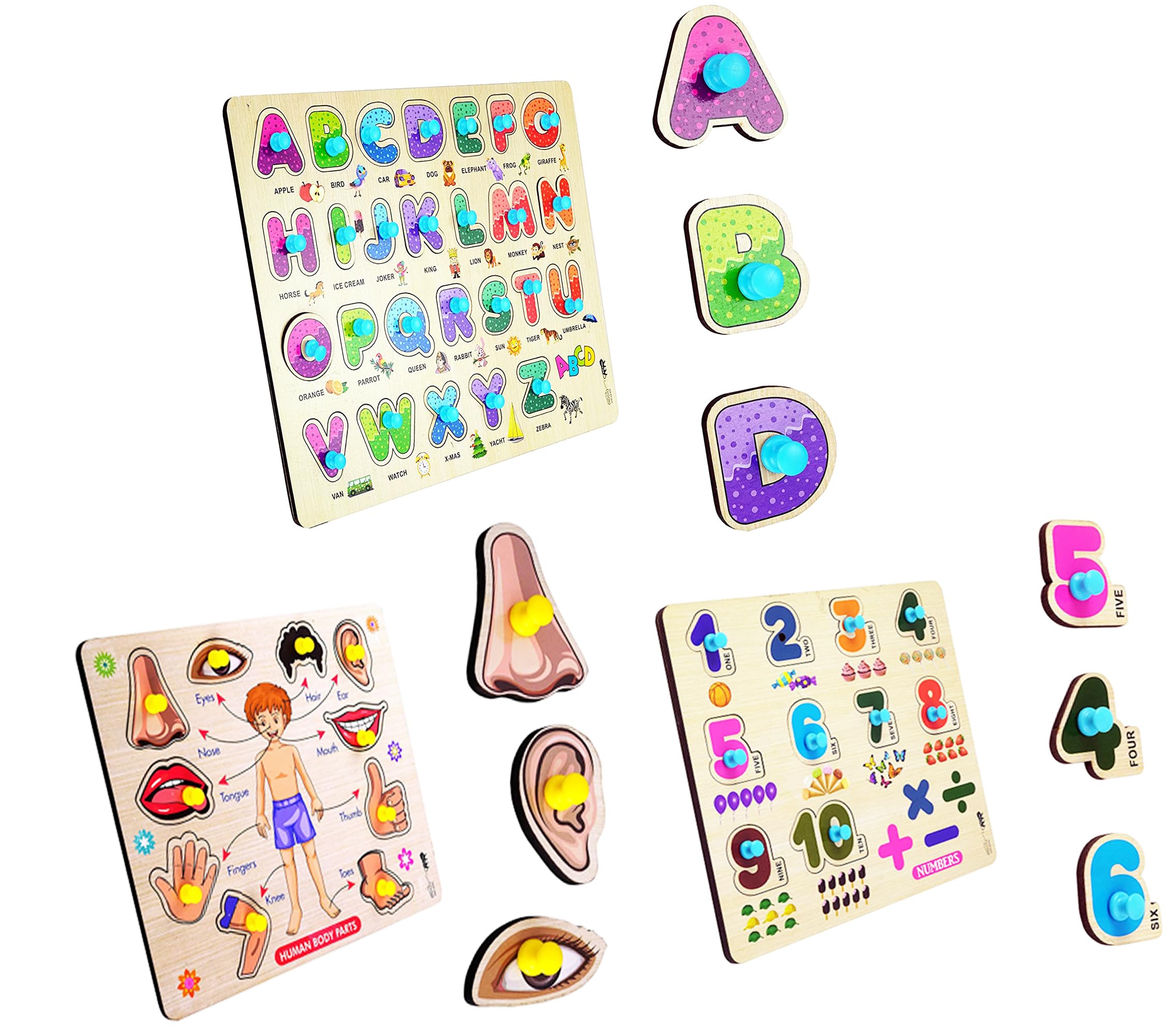 APPSTER Colorful Wooden Puzzle Toy for Kids Jigsaw Puzzles for Adults Baby Learning Educational Toys Board Game (ABCD + Body Parts + Number) (B0C8SXHXP6) Amazon Price History, Amazon Price Tracker
