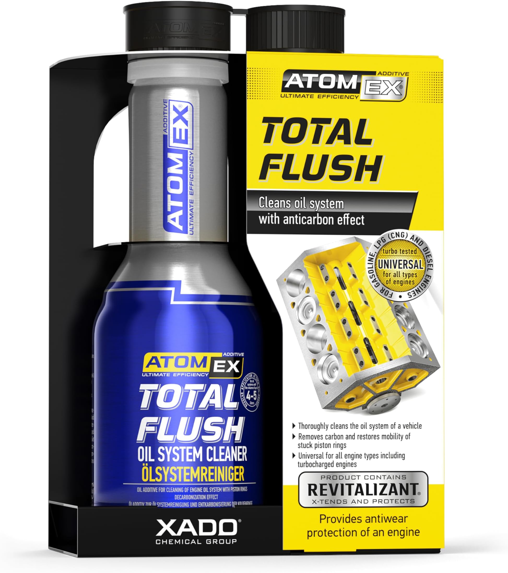 Engine Oil System Cleaner with Anti-carbon Effect - Removes Contamination & Engine Sludge - ATOMEX Total Flush Revitalizant (bottle, 250ml)