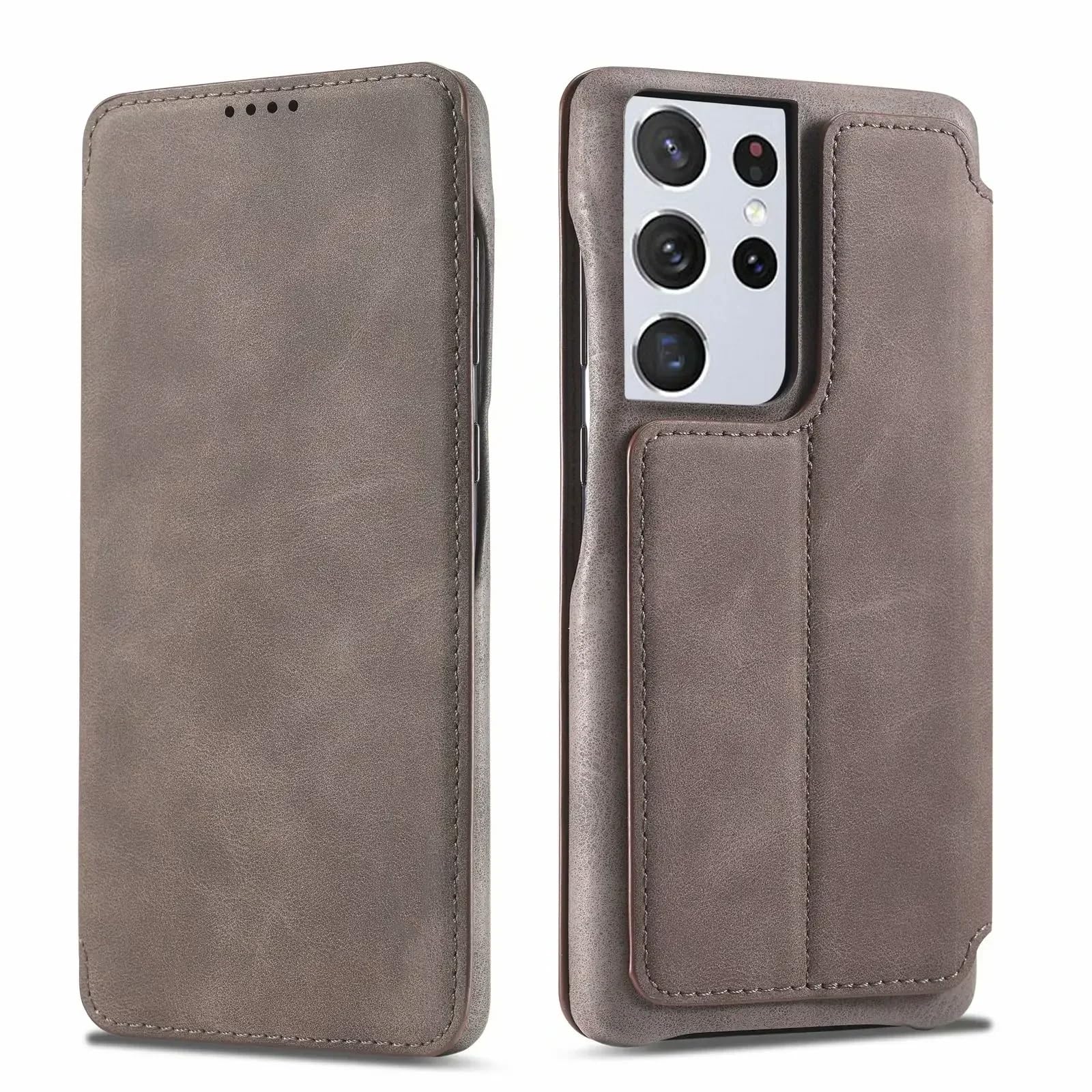 Étui à Rabat magnétique en Cuir pour Galaxy S20 avec Fente pour Carte (Marron)