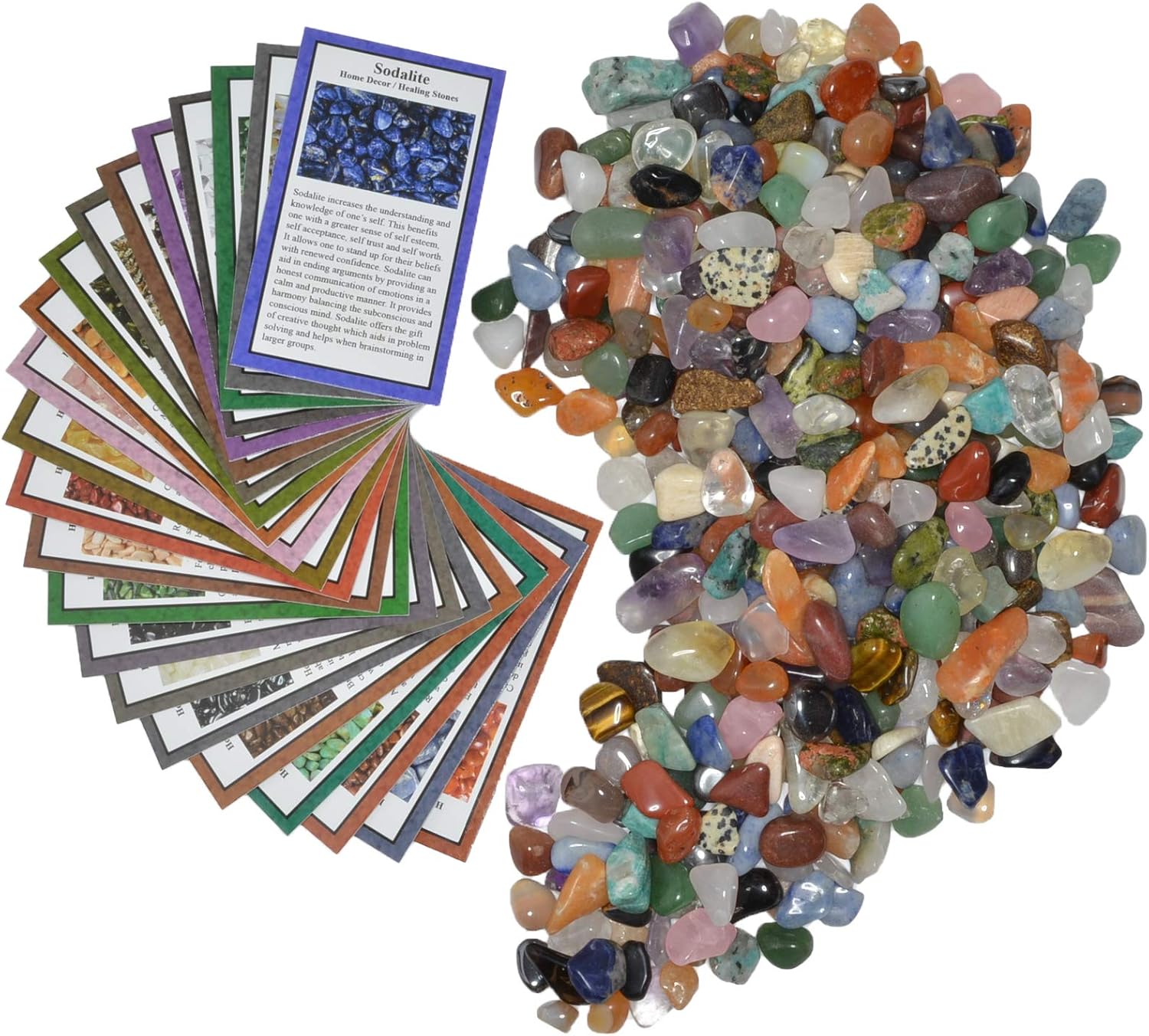Fantasia Materials: 2 lbs XXSmall Tumbled Polished Natural Gem Stones with Educational Rock Information and Identification Cards - avg 0.25" to 0.75"