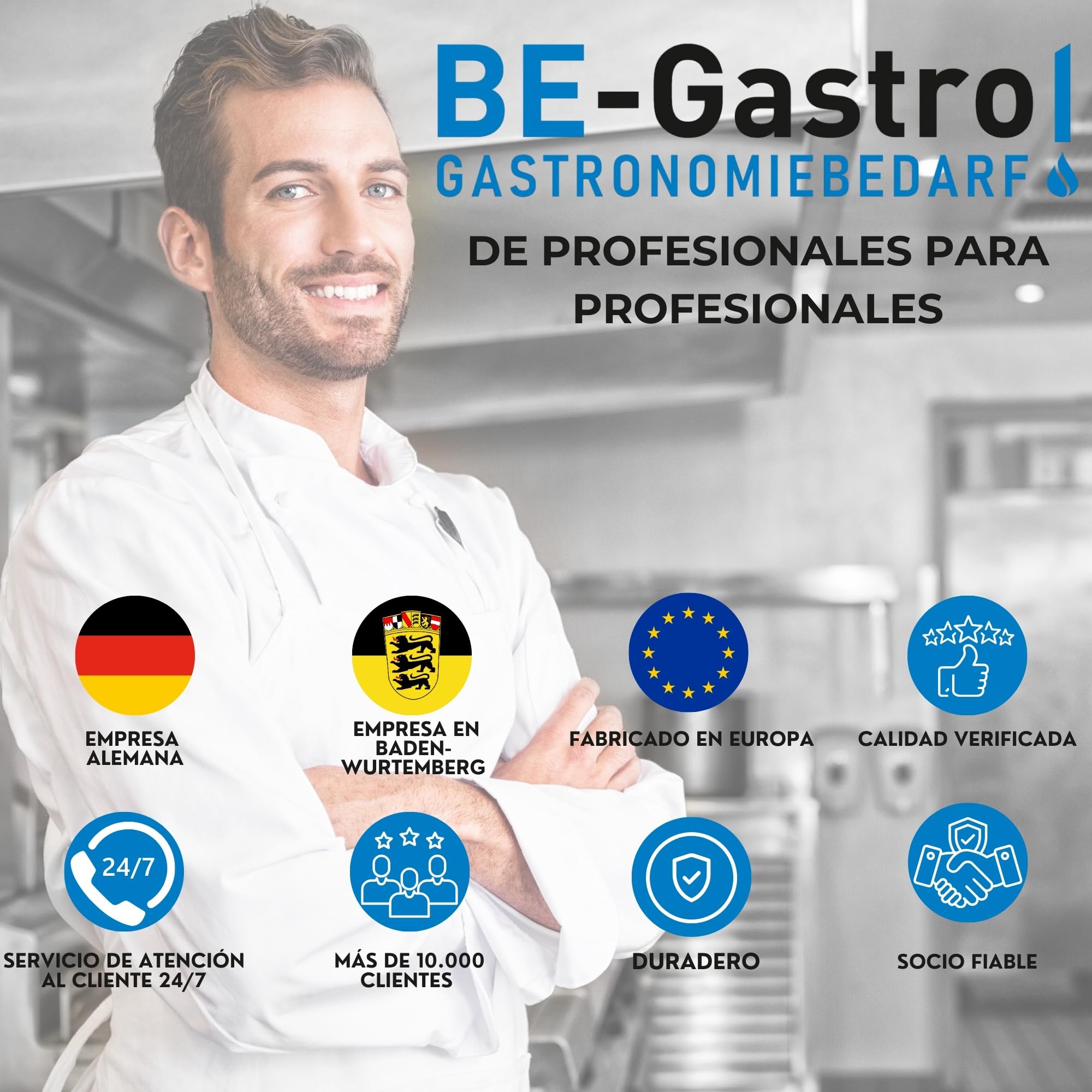 BE-GASTRO I Grifo Industrial Hostelería - Alcachofa de ducha (incluye grifo, grifo mezclador y mango ergonómico de palanca larga, 70 cm)