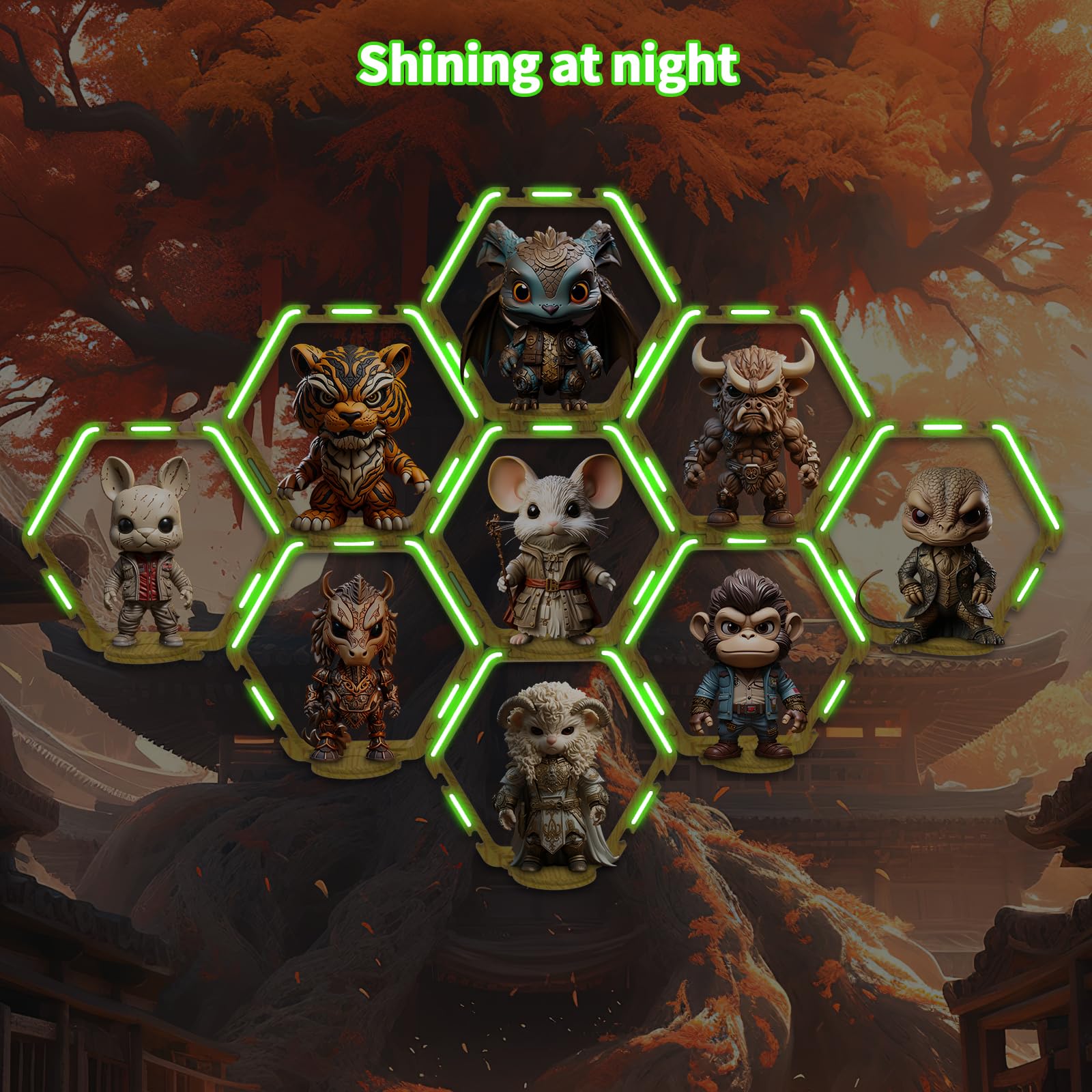 YODAR 9 PCS Riser Display Shelf for Funko POP Figures, Floating Shelves Display Ledge for Organizer and Decoration, Collectibles Display Stands Showcase, Glowing at night