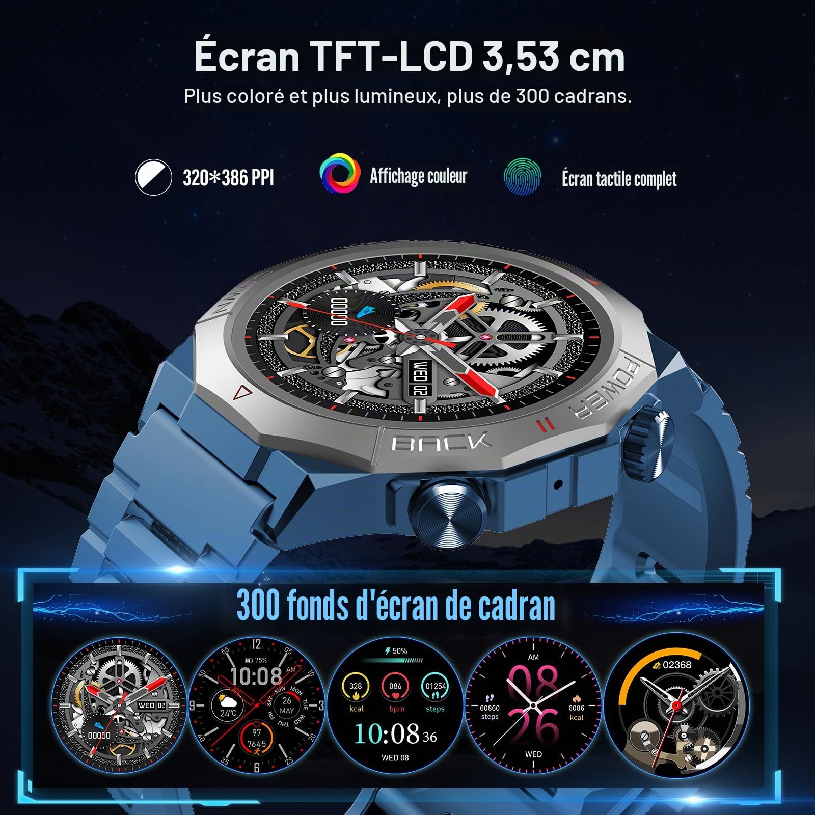 Soudorv Militaire Montre Connectée Homme, 1.39" HD Smartwatch avec Appels Bluetooth, Montre avec Fréquence Cardiaque/Sommeil, Etanche IP68 pour Android iOS, Bleu