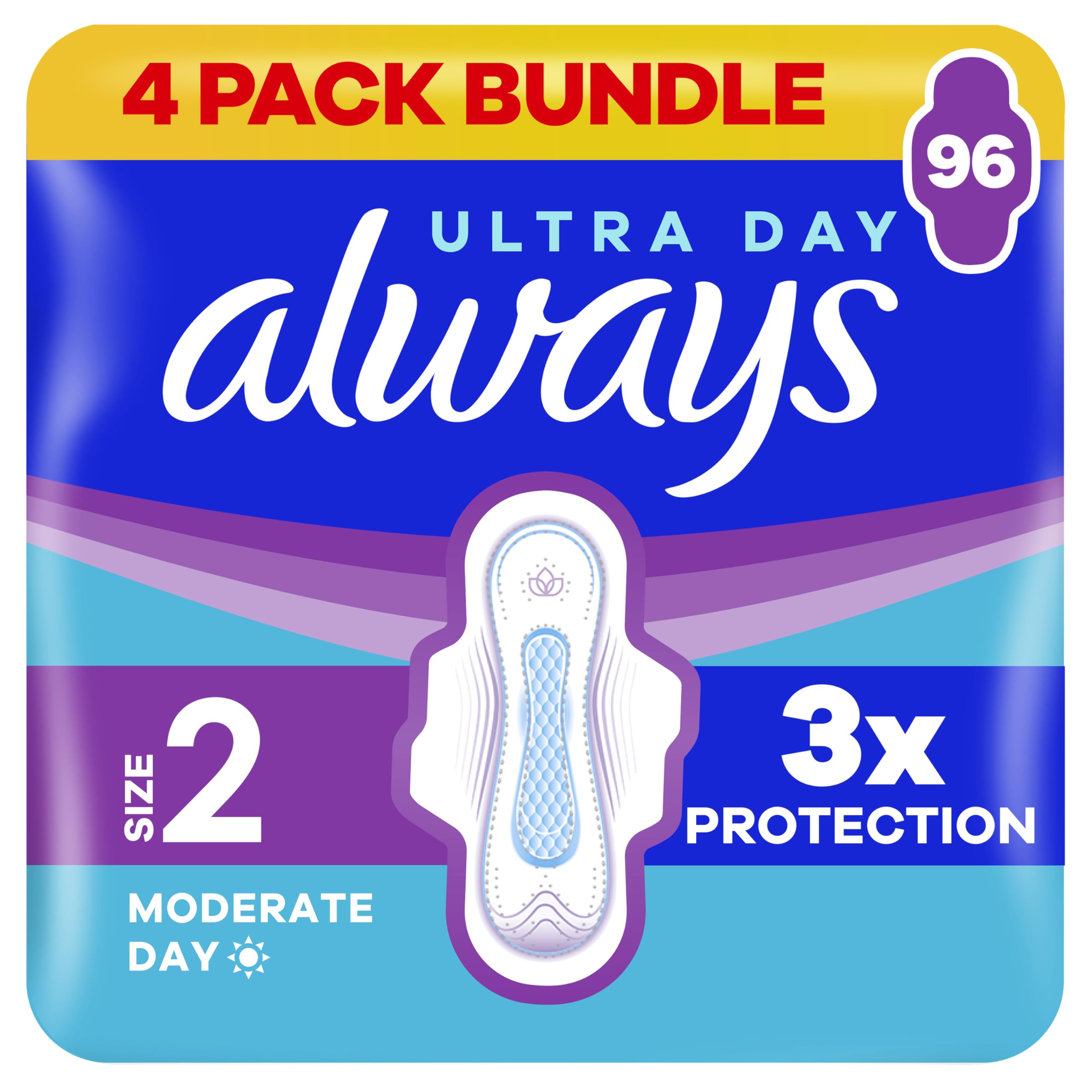 Always Ultra Sanitary Towels Long (Size 2) Wings X 24 Pads, Super Absorbent and Ultra Thin, for Menstrual Periods 24 x 4