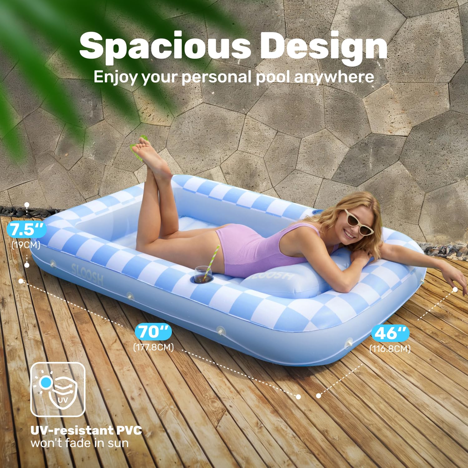 SLOOSH Flotador inflable para alberca bronceadora, 70 x 46 pulgadas, flotadores de piscina para adultos con almohada, flotador 4 en 1, balsa de bronceado, cama para tomar el sol para tomar el sol para
