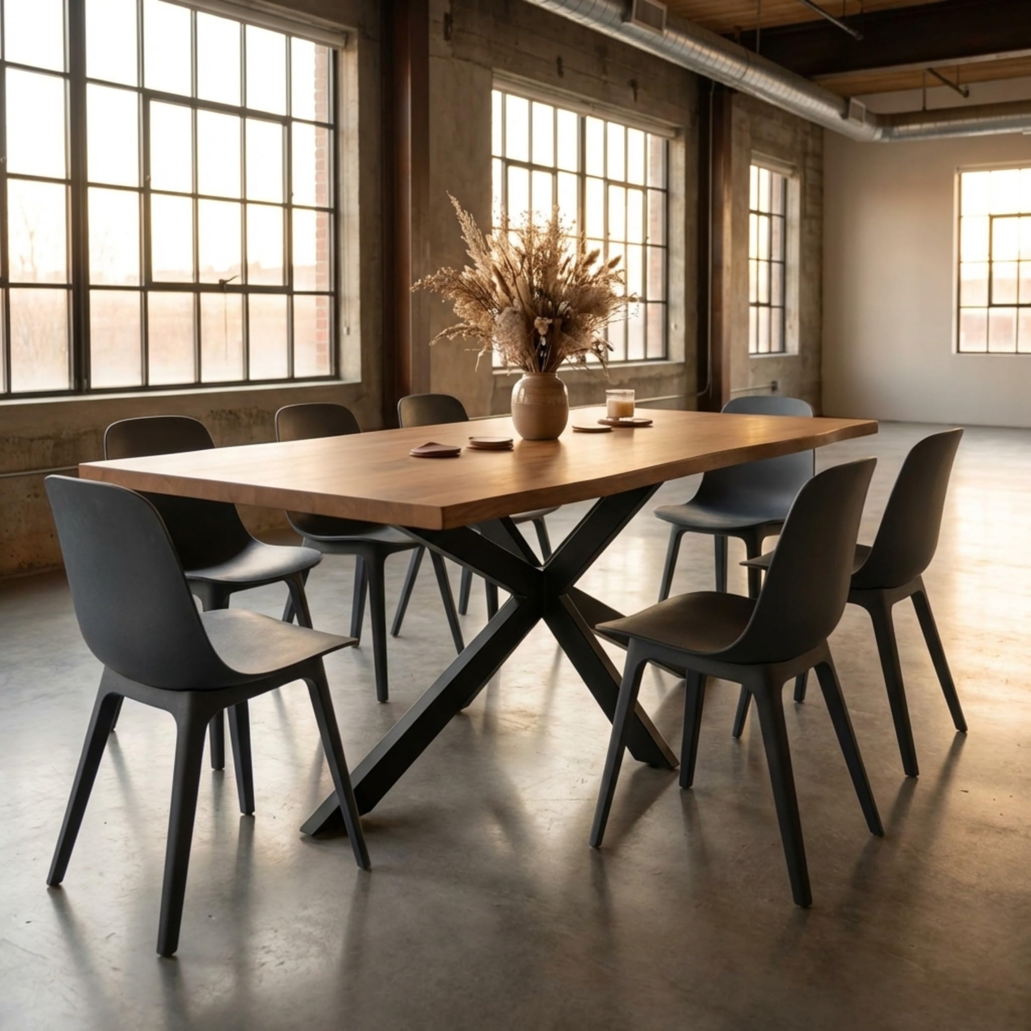 Esstisch 180x90 cm Eiche schwarz Baumkante Spider-Gestell Holz Casa | 40mm Eiche-Optik, Baumkantentisch aus, Massiva