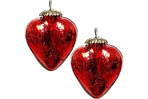 Heart-Shaped Glass Ornaments: 2-Piece Ornament Set (2 Pack, 3 Inches)