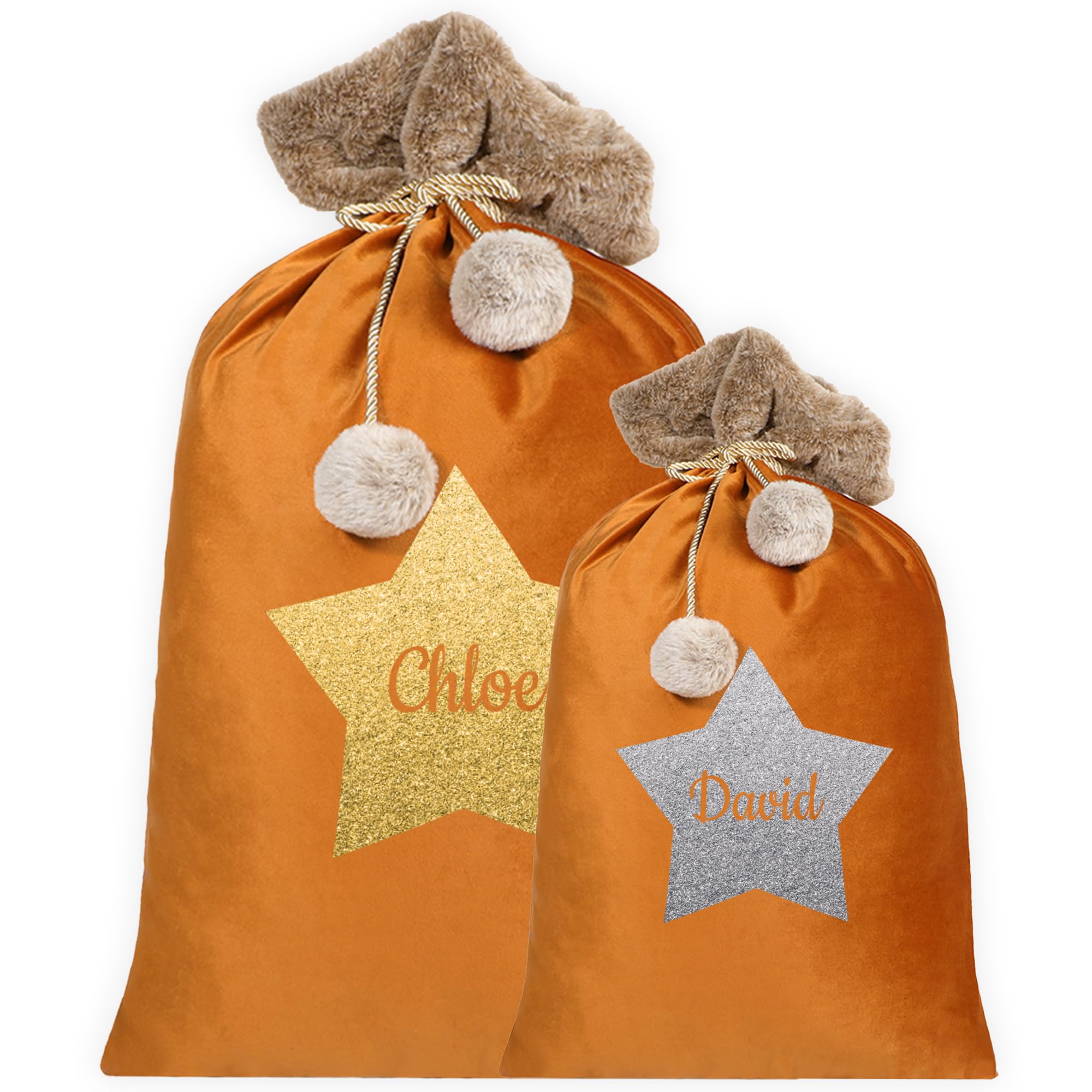 Print Maniacs Personalised Velvet Santa Stocking Sack with Luxury Fur Trim – Large Bag For The Family and Pets