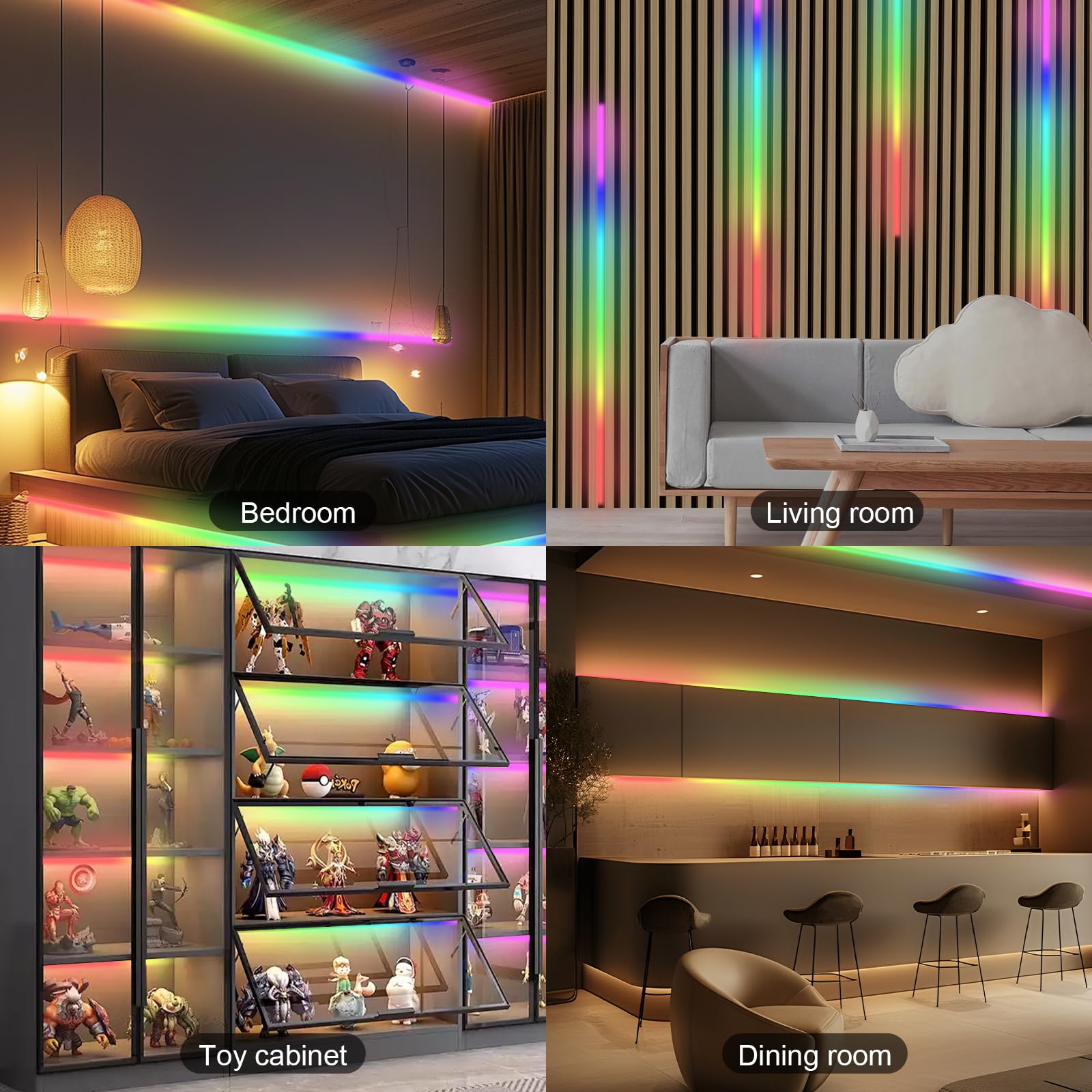 Striscia LED neon per pannelli acustici, 6 strisce LED RGB dimmerabili da 100 cm, per interni, pannelli acustici, scaffali e armadi, controllo tramite app o telecomando e sincronizzazione musicale