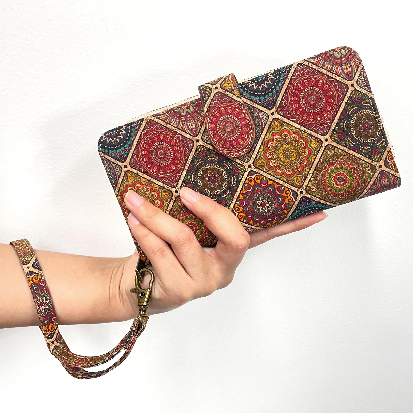 boshiho Portafoglio da donna in sughero, vegano, grande portafoglio da donna in sughero, con chiusura lampo, protezione RFID, regalo vegano, Cork-b, L, Classico
