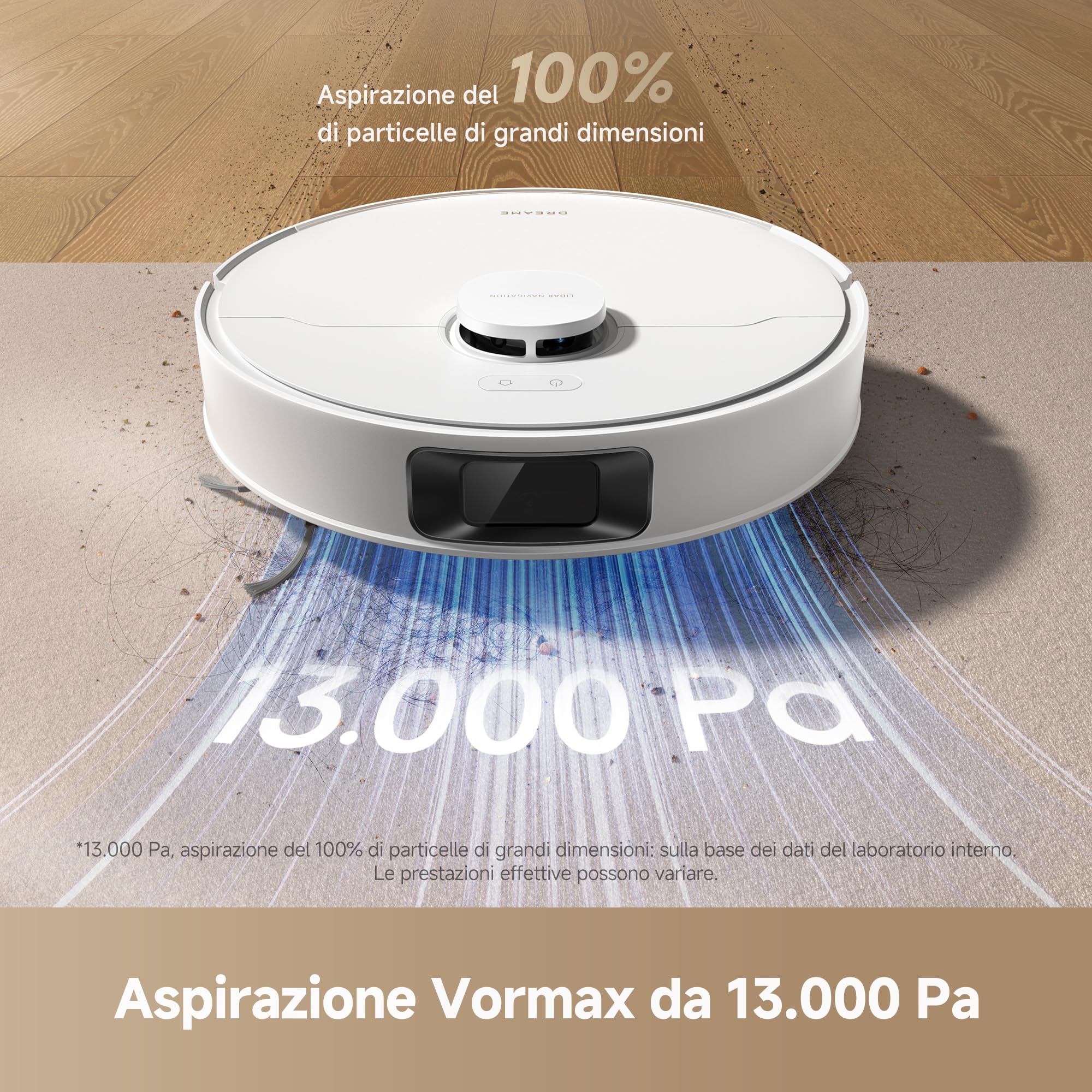 DREAME D20 Robot Aspirapolvere, Aspirazione 13.000 Pa, Doppia Spazzola Antigroviglio, Navigazione LDS, Aspirapolvere e Lavapavimenti 2 in 1, Pavimenti e Tappeti e Moquette,Batteria da 5.200 mAh,Bianco