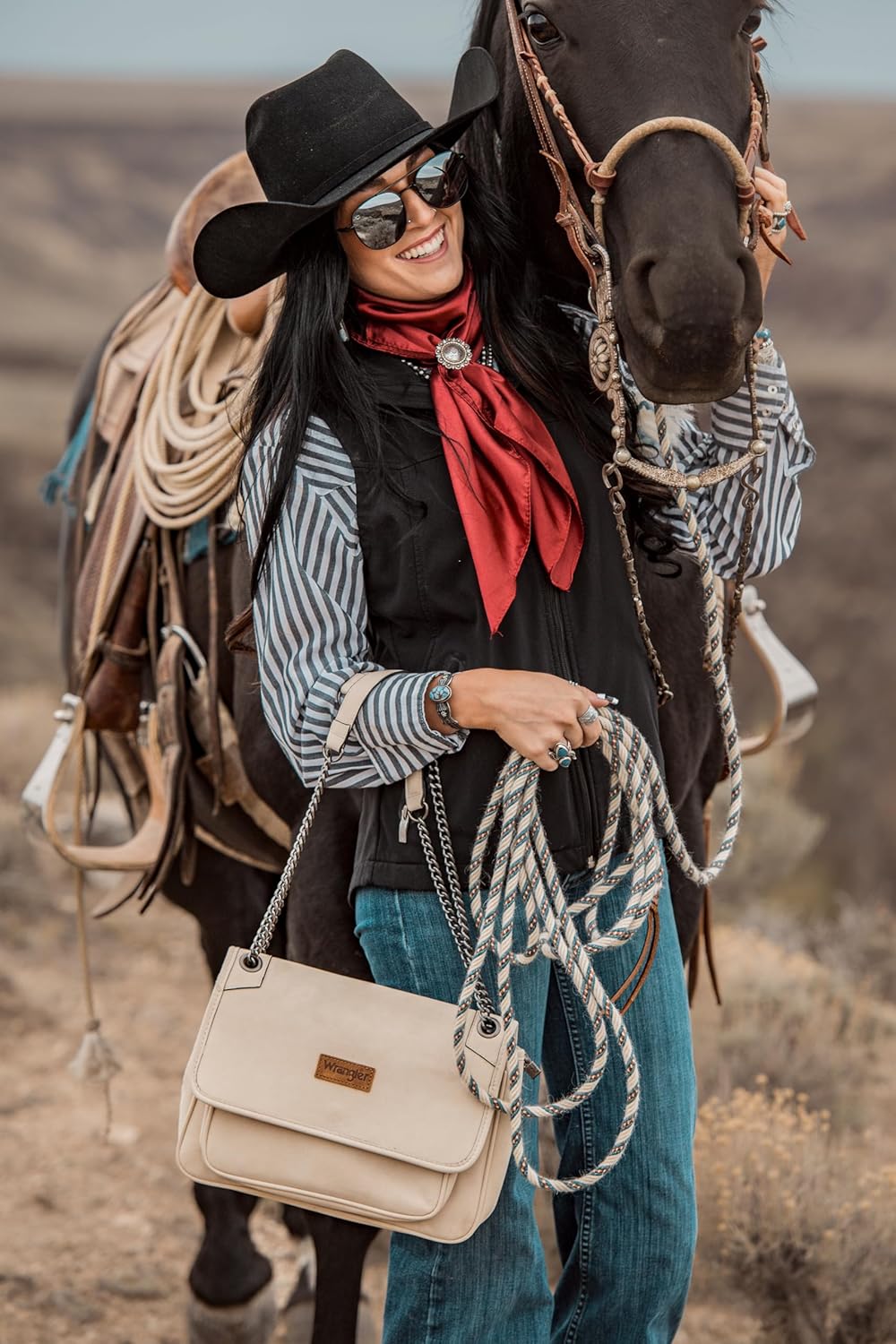 Wrangler Shoulder Bag for Women Retro Purses and Handbags Crossbody Bags with Chain Strap - Image 2