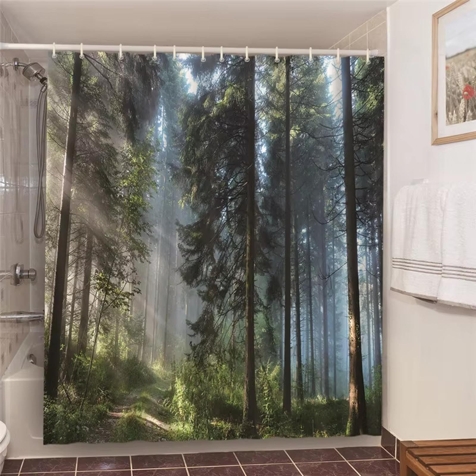 Rideau de douche style nordique paysage naturel vert imperméable 130x200