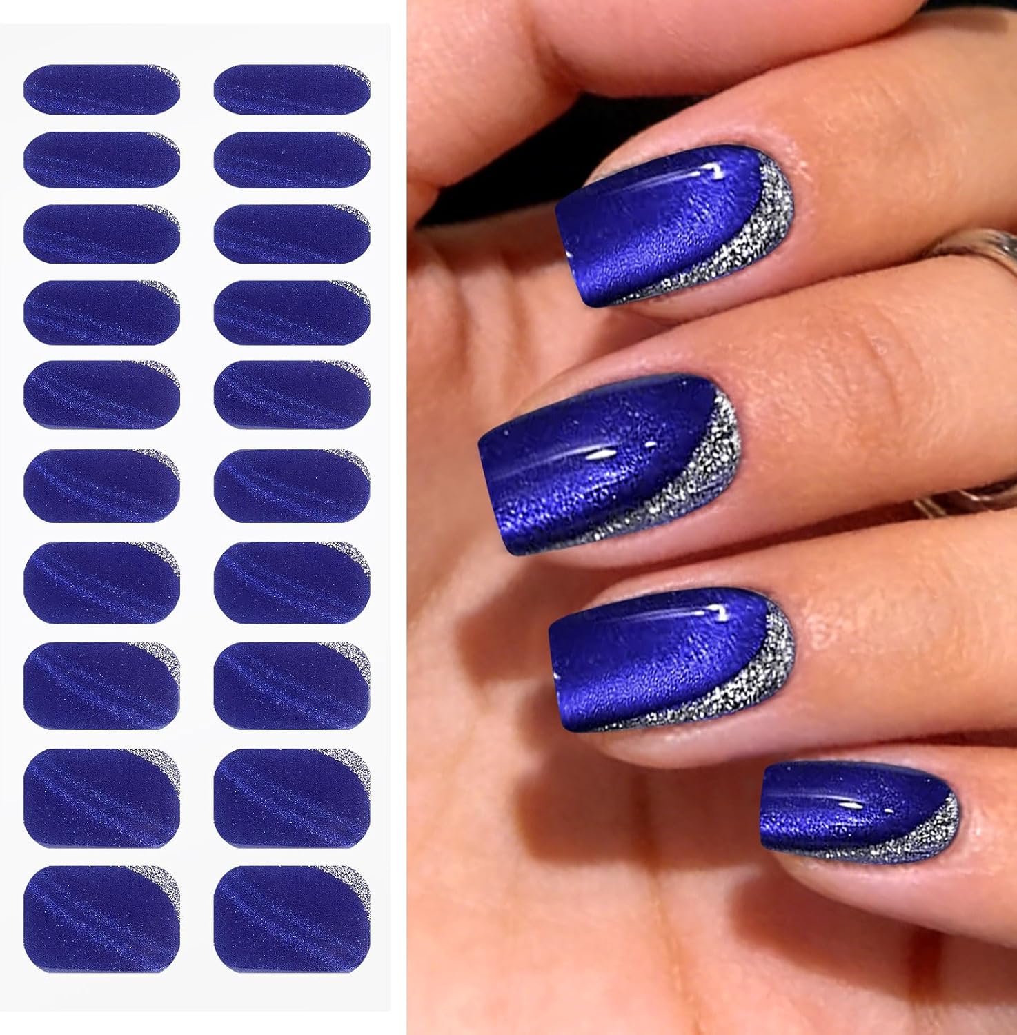 JMEOWIO Semi Cured Gel Nail Strips Cat Eye Gel Nail Stickers Wraps UV/LED Nails Art Design Decoration Accessories
