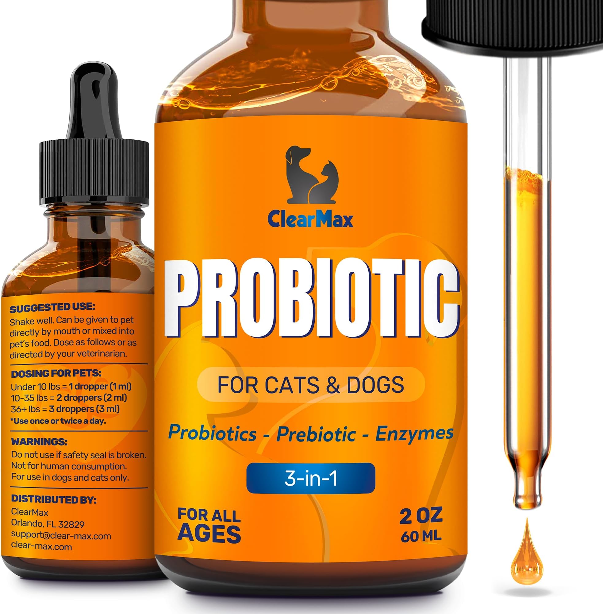 Probiotics for Dogs of All Ages – Natural Probiotics for Dogs Liquid Form – Natural Supplement for Cats with Organic Ingredients – + Prebiotics – Herbal Taste – 2 oz