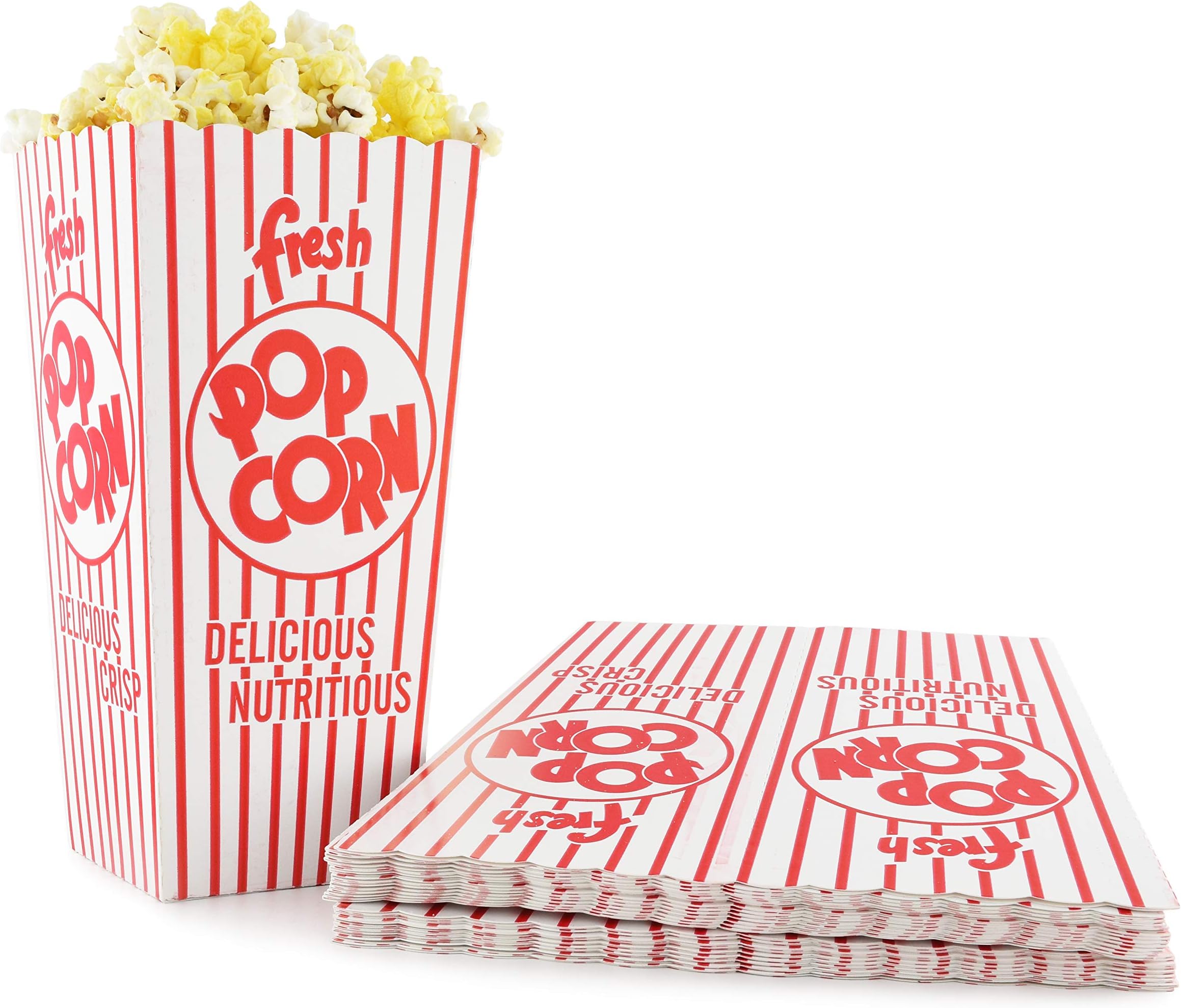 Popcorn 48-E Red and White Open Top Popcorn Boxes, 1.75 Oz. 100 Count