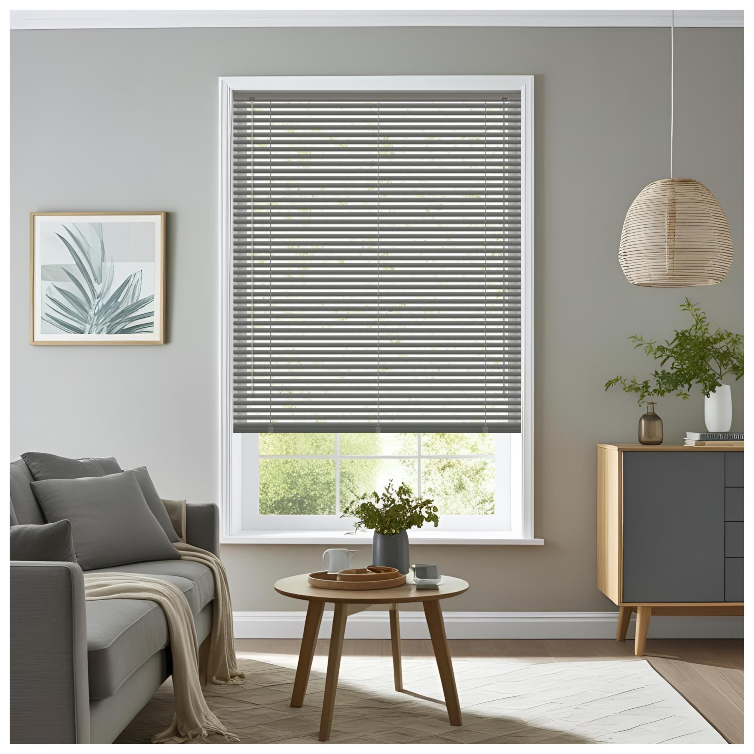 J.Din Made to Measure Grey Plain PVC Window Venetian Blinds Metal Headrail Blind, Easy Fit Windows Treatment Shutters Child Safe Fittings Home Office Curtains 240W x 213H cm
