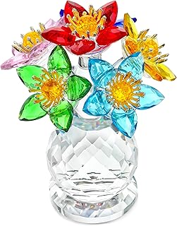 Colorful Crystal Flower Figurine with Base Multicolor Floral Home Decor ...