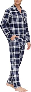 Mens Pajama Set Plaid Long Pajama Pants Cotton Winter Weave Sleep Set
