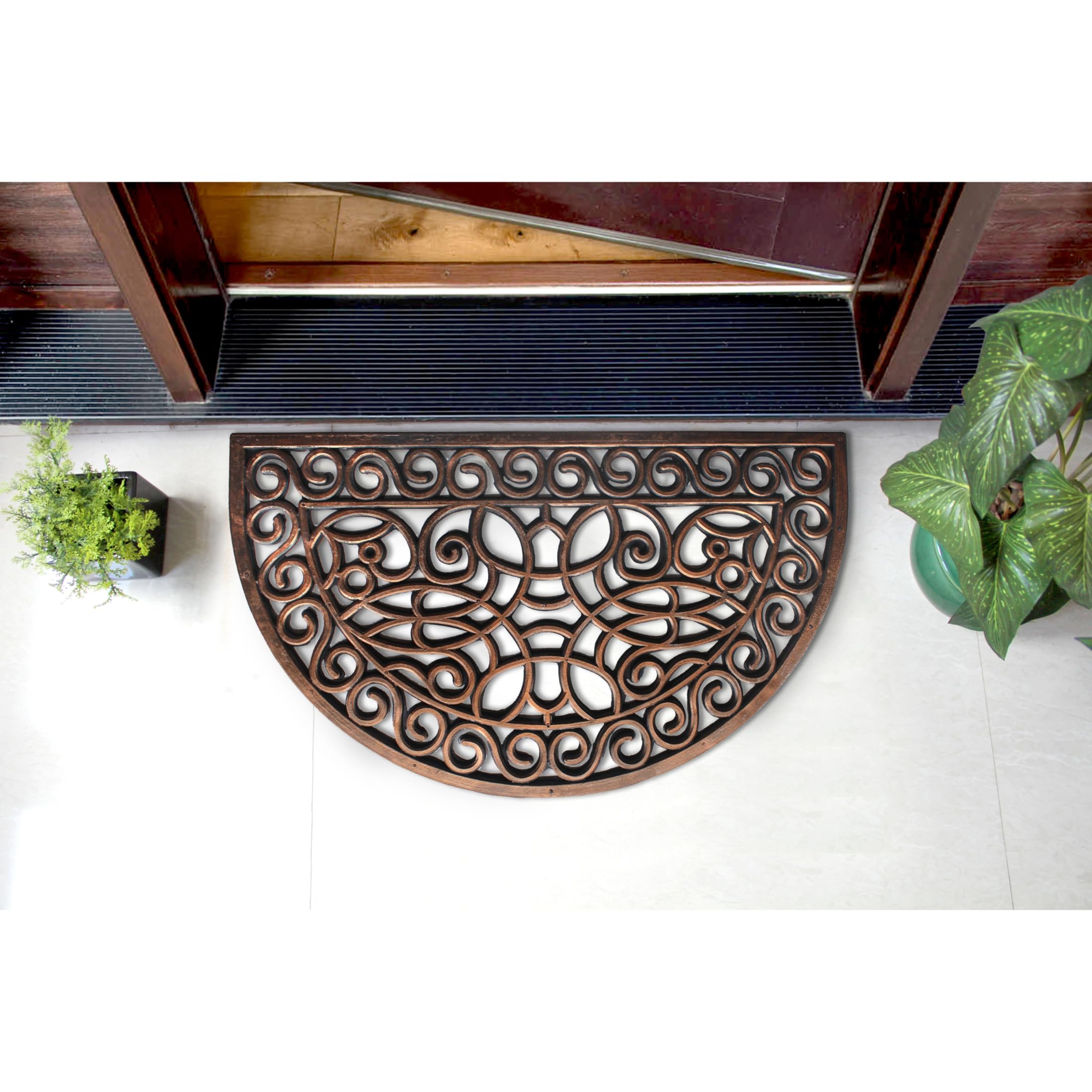 Rugsmith Bronze Moulded Trellis Half-Round Rubber Doormat Doormat, 18"x30"