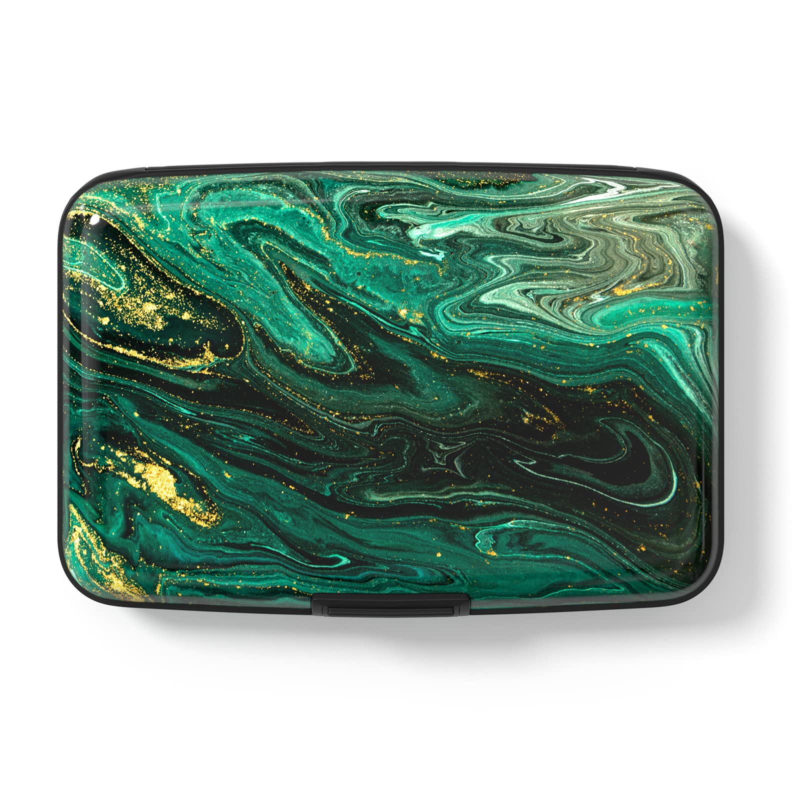 Hsxnam Credit Card Holder for Women, Small RFID Metal Credit Cards Wallets Cute Business Card Holder Pocket ID Case, Green Gold Marble