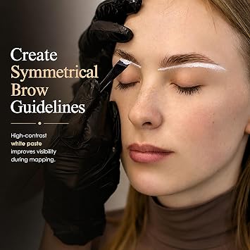 Brow Mapping Kit: White Paste, 30m String, 2 Brushes, Microblading | 15g white brow paste, 30m pre-inked mapping string, 2 brushes included, for PMU and microblading sketching