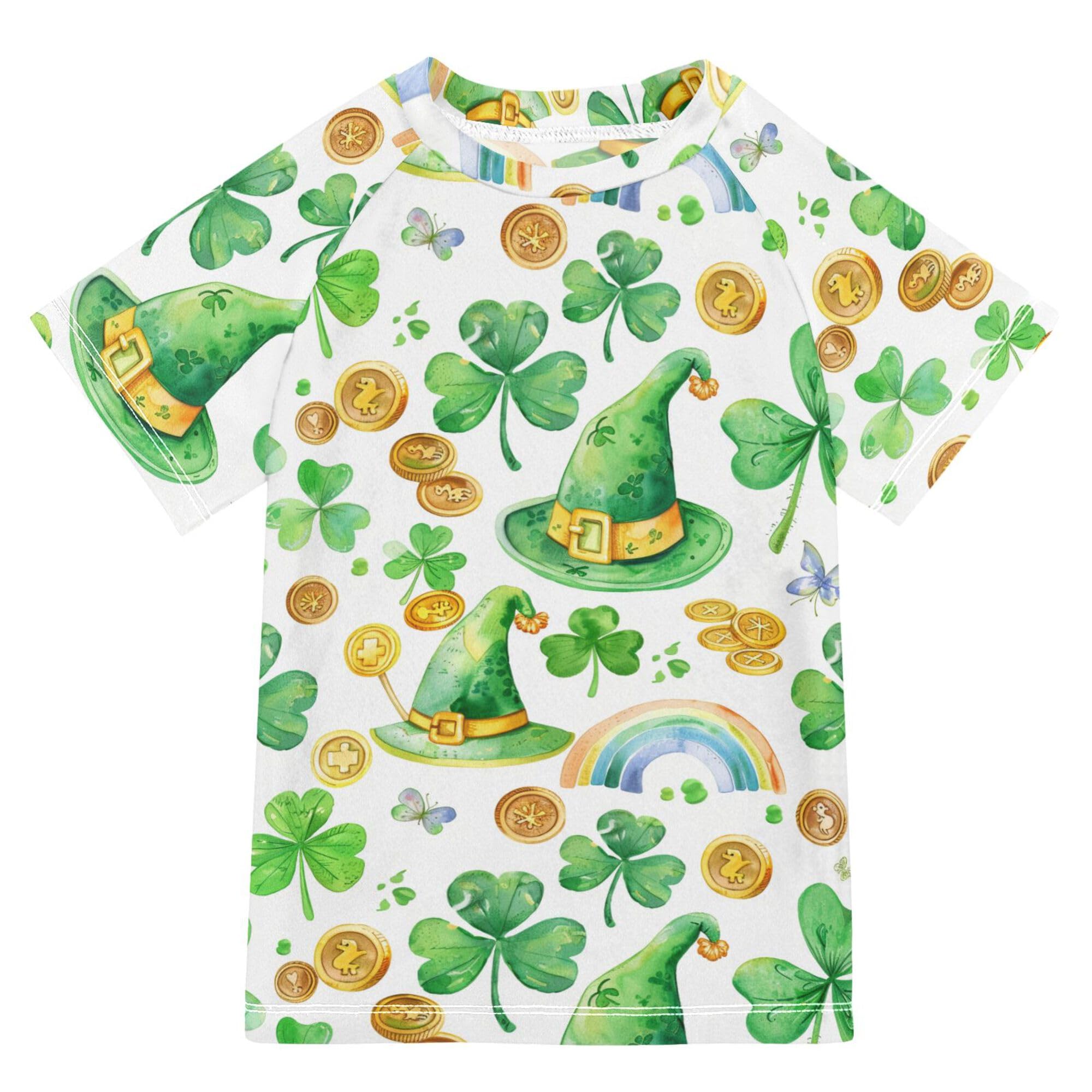 St.Patrick Coins Hats Green Shamrocks Kids Bathing Suits Girls UV Protection Swimwear Beach Tops 3T