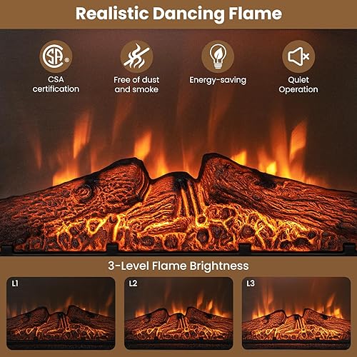 Miniatura 4 de GOFLAME Soporte de TV de 58 pulgadas con inserto de chimenea eléctrica, centro de entretenimiento con chimenea con armarios laterales y estantes