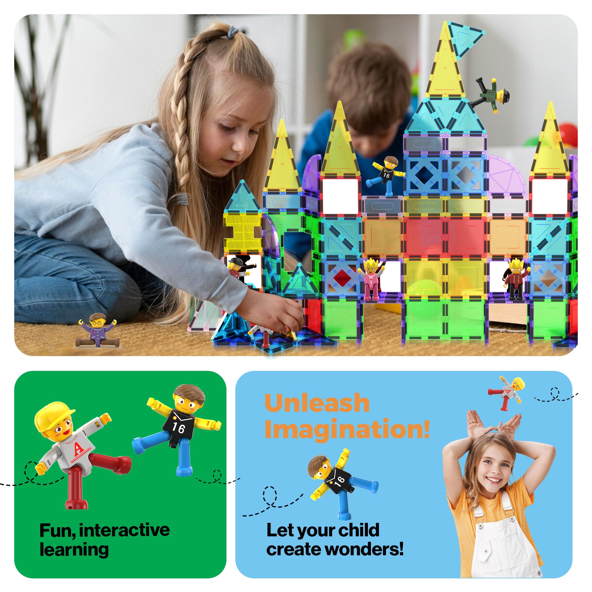 PicassoTiles Magnetic 8 Piece Character Action Figures Toddler Toy Set Magnet Expansion Variety Pack Educational Add-on STEM Learning Kit Pretend Playset for Construction Building Block Tiles PTA03