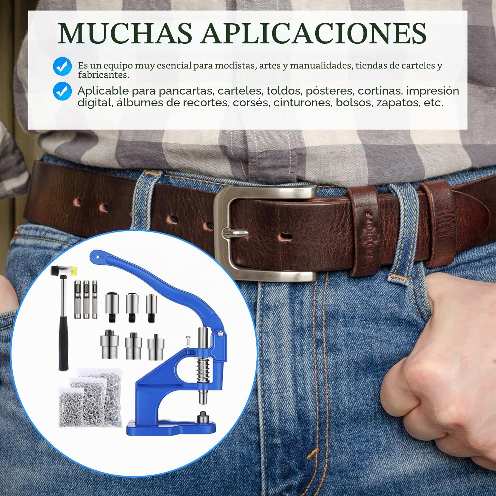 Topsky Prensa manual multifuncional con martillo | 3 juegos de sellos y 1500 ojales (6/10/12 mm) – Perfecto para ojales, botones de presión y más, tu solución todo en uno