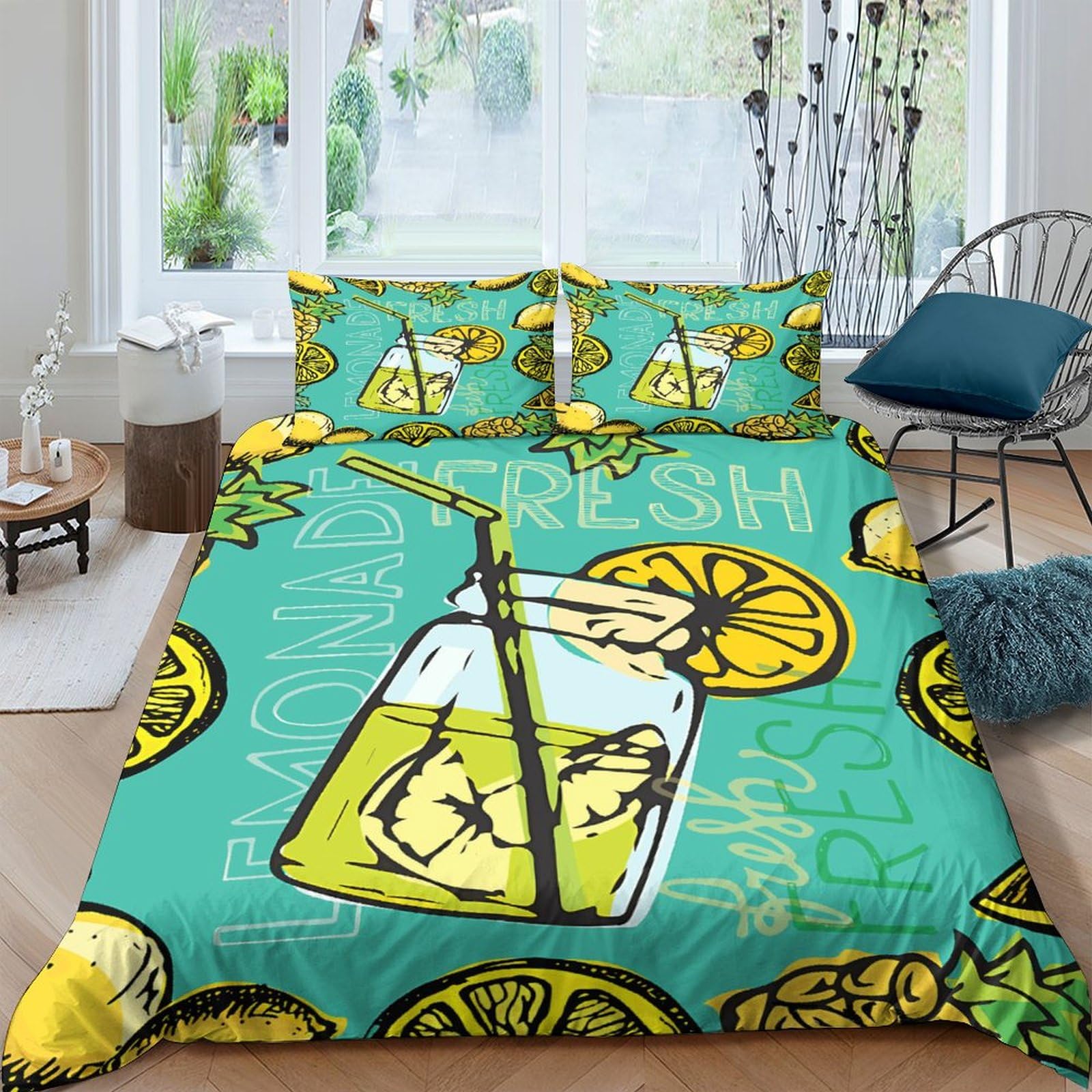 Housse de couette limonade 3D imprimé moderne parure de lit microfibre douce avec fermeture éclair