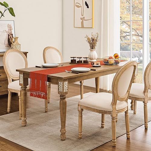 Miniatura 3 de Camino de mesa bohemio estilo macramé, ocre quemado, 90 pulgadas de largo, decoración del hogar tejido de granja, 12 x 90 pulgadas, naranja oscuro