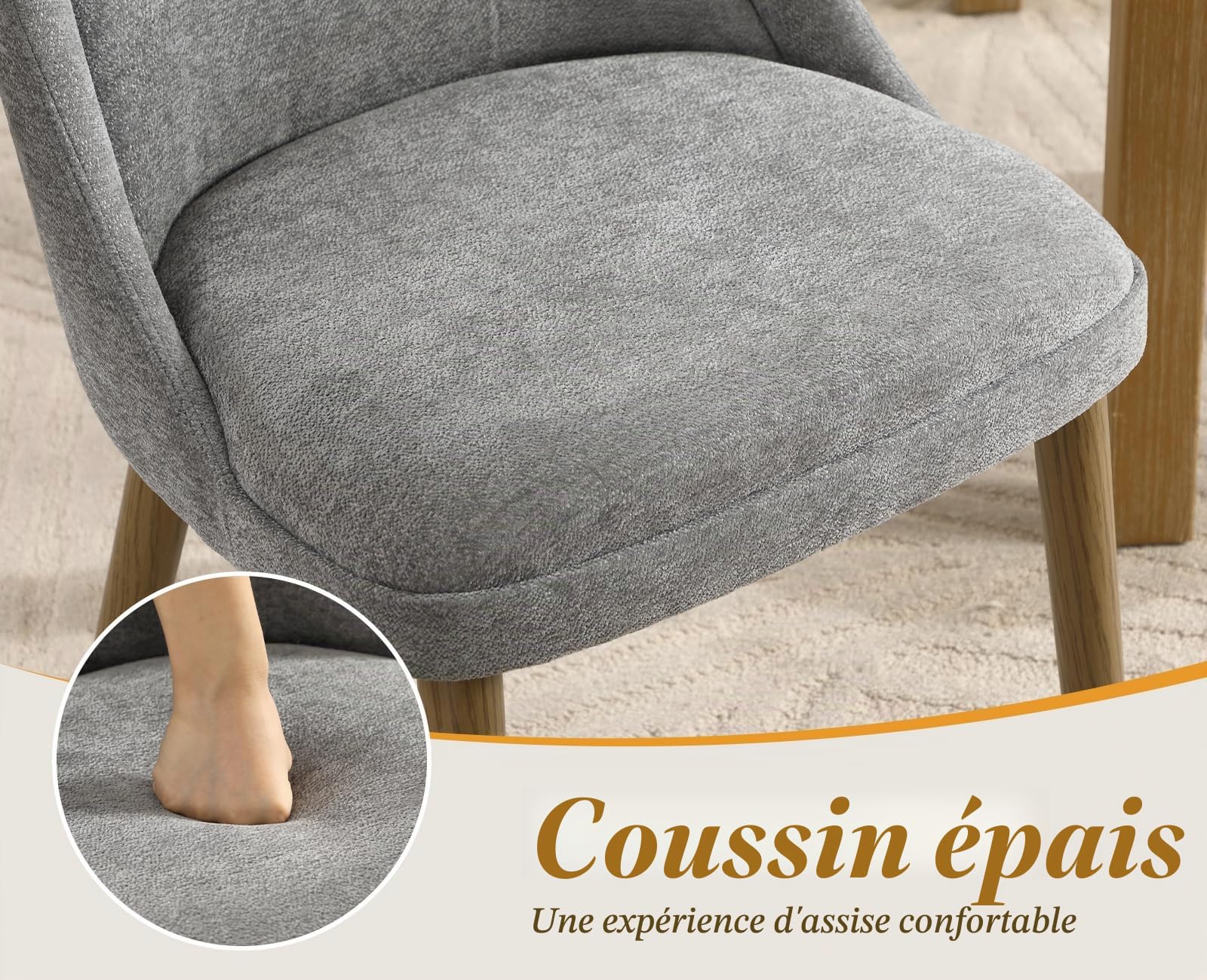 Lot de 2 Chaise de Salle à Manger Confortable, Coussin Matelassé, Gris
