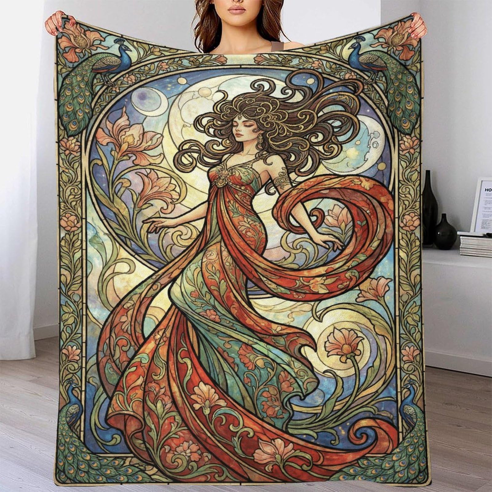 H3B8U2Y5 Art Nouveau Mucha Goddess for Flannel Throw Blanket, Couch TV Time