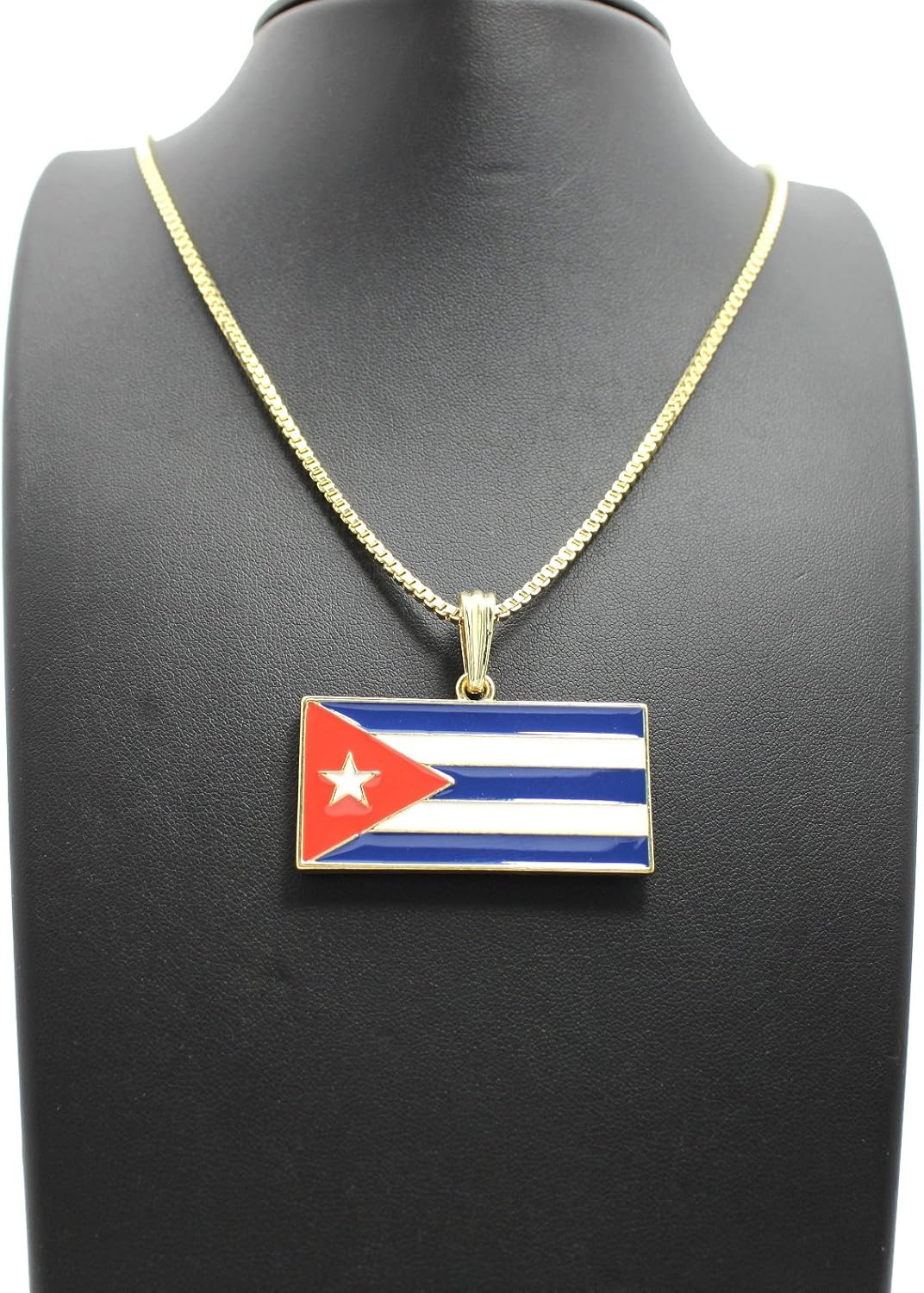 Fashion 21 Cuba Flag Pendant 24" Various Chain Necklace Gold, Silver Tone