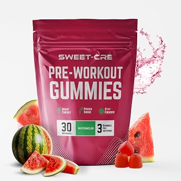 Pre-Workout Gummies 90-Count Preworkout Gummies with Caffeine, Vitamin B12 Pre-Workout Supplement for Women and Men for Energy Boost, Endurance, Muscle Strength Watermelon