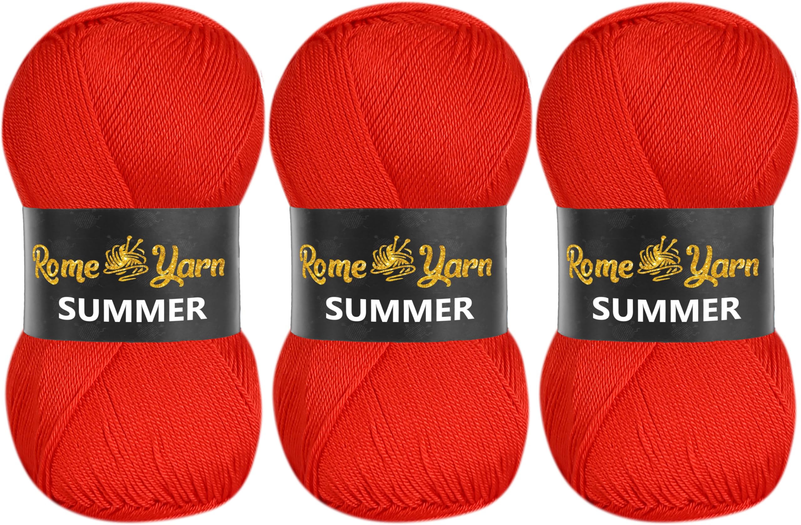 Rome Yarn Summer Yarn - 3 x 100 g (350 m) with Silk Effect | Satin Texture Anti-Pilling Microfiber Acrylic | #2 Fine Lightweight Yarn for Knitting & Crochet (165 Red) โ image 1