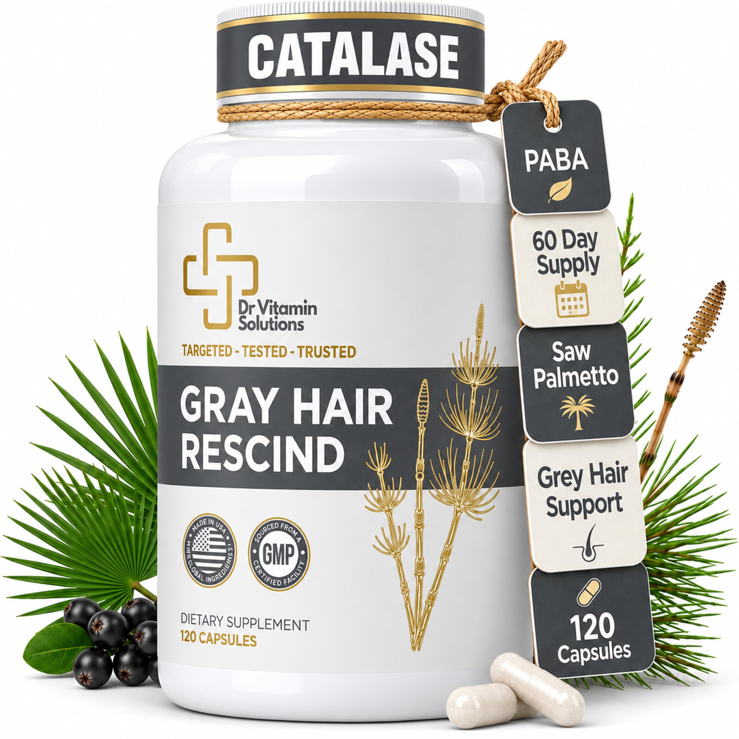 Gray Hair Rescind with Catalase, Anti Gray Hair Supplement for Men & Women 120 Count (Pack of 1)