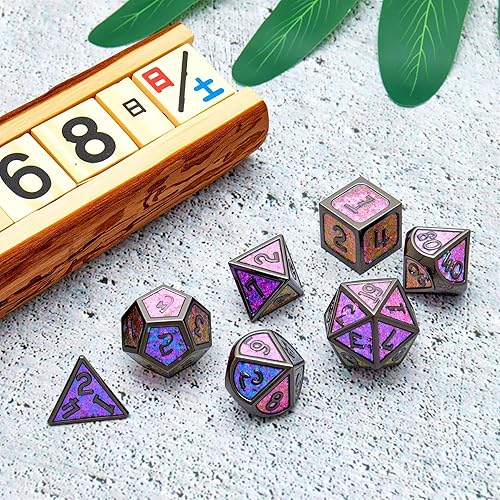 Miniatura 4 de Juego de dados de metal D&D, 7 piezas de dados poliedro DND D20 D12 D10 D8 D6 D4, adecuados para juegos de rol de Calabozos y Dragones, juego de