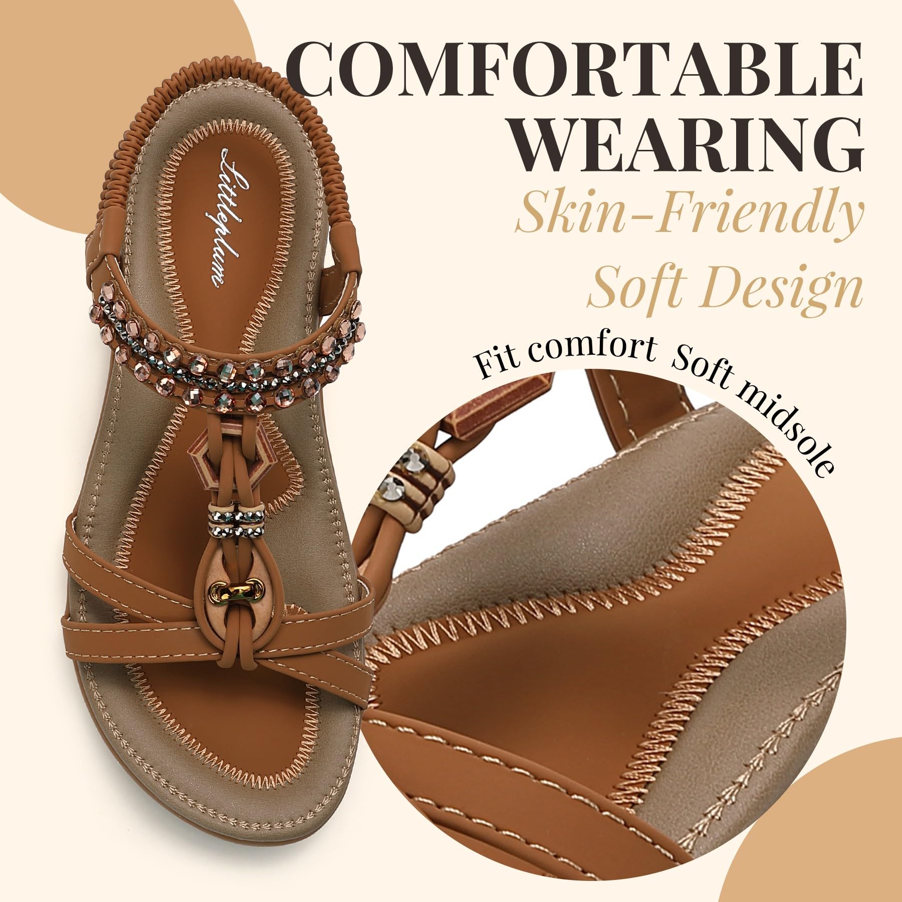 Littleplum Sandali Piatti Estivi da Donna Scarpe con Perline di Strass Boemia Sandali Casual da Donna