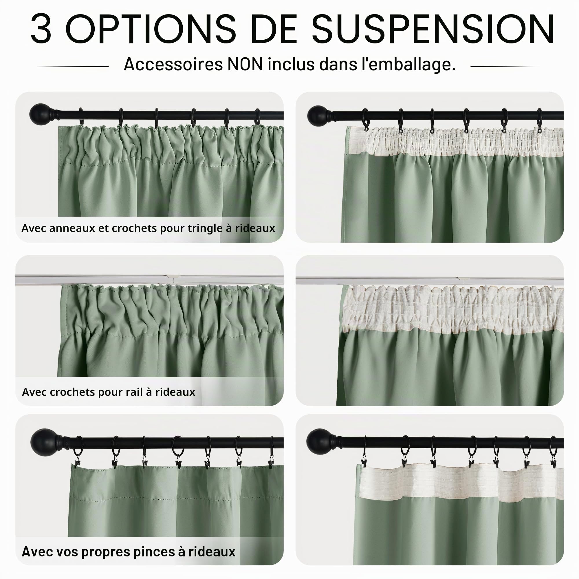 NICETOWN Rideaux Thermique de Fenêtre Draperies Galon Fronceur Lumineux Bloquer Anti UV pour Decoration Maison Chambre, 300cm Largeur sur 240 Hauteur, Sauge Vert, 1 Pièces